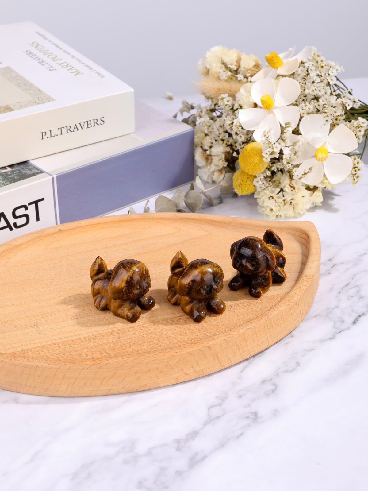 CrystalTears Tiger Eye Crystal Dog Figurine, 1.5” Healing Gemstone Dogs Puppy Statue Ornament for Home Office Decor, Cute Lucky Crystals Dogs Gifts for Gifts for Women Dog Lovers Men Christmas