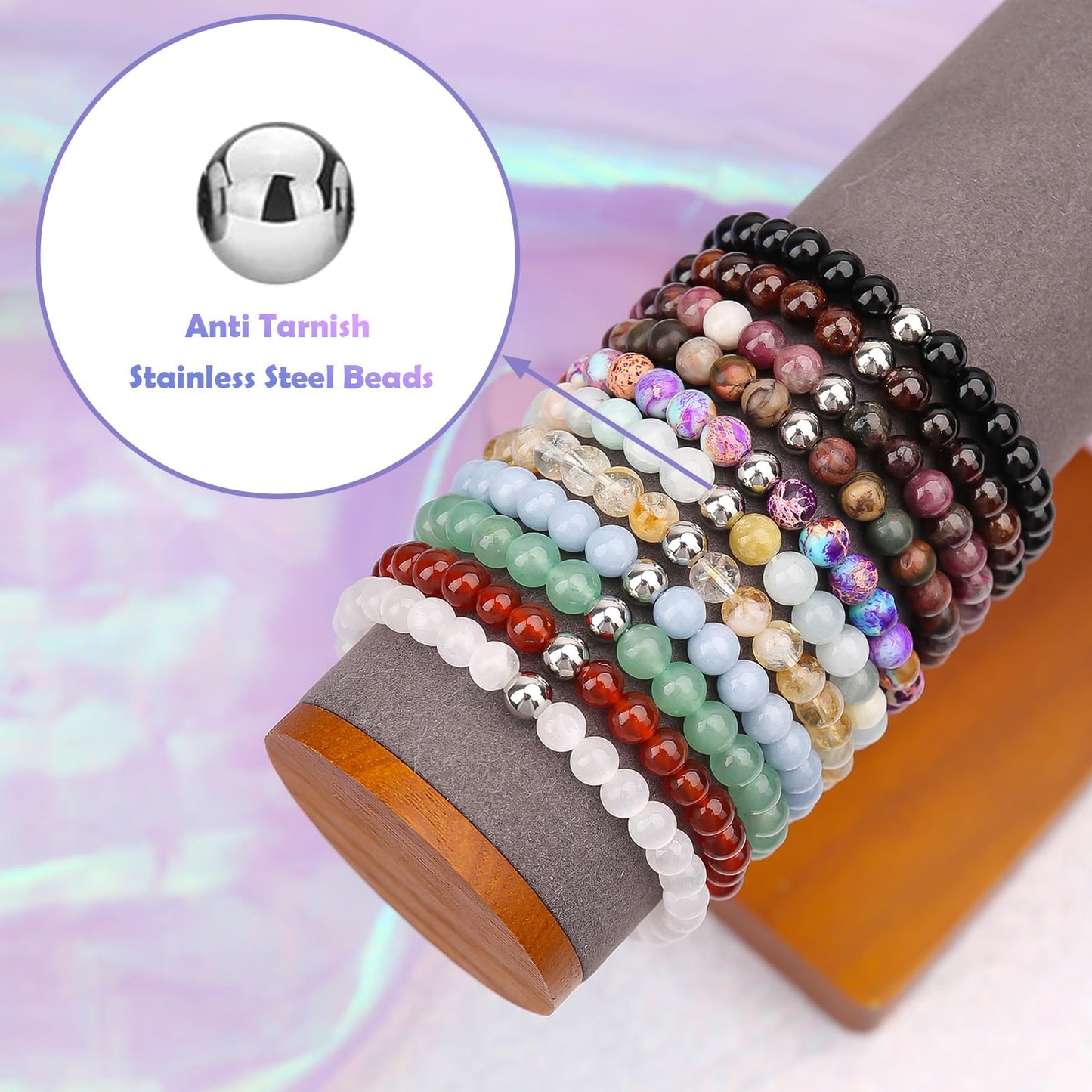 BONNY BOXX 4mm Natural Stretch Orange Garnet Bracelet for Unisex, Handmade Elastic Healing Crystal Gemstone Bracelet Yoga Stress Relief Gift for Men Women