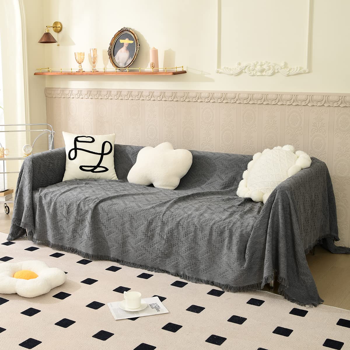 AIVIA Loveseat Cover Sheet Blanket, Cotton Woven Anti Slip Throw Cushion Covers for 2 Seater Couches with Armrest, Living Room Love-Seat Furniture Decor Slipcovers Protector for Dogs Cats