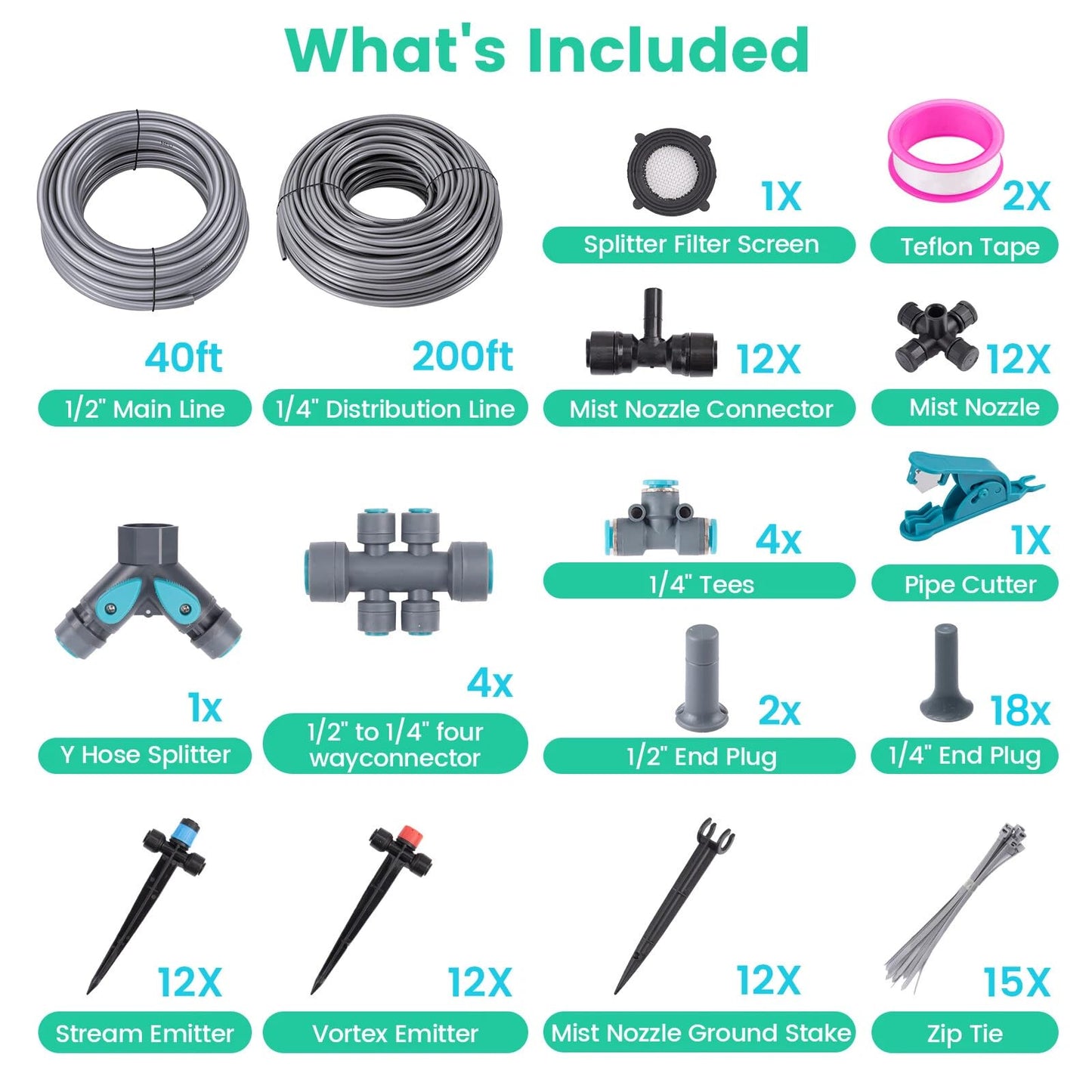Upgrade 240FT Quick-Connect Drip Irrigation System Kit, Auto Garden Watering System with 1/4" & 1/2" Fast-Lock Tubing, Adjustable Nozzles Emitters for Raised Garden Beds,Greenhouse, Lawn, Patio