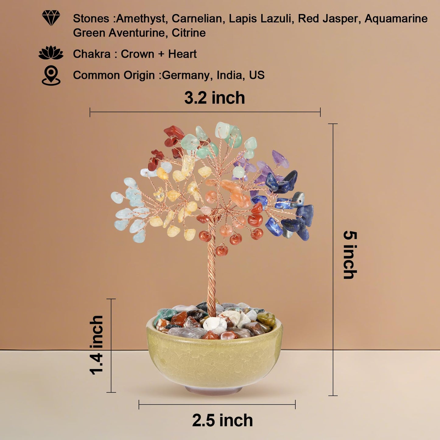 Handcrafted 7 Chakra Abundance Tree with Ceramic Base,5 Inch Natural Crystal Feng Shui Bonsai for Prosperity,Harmony & Energy Flow,Premium Healing Stone Decor for Home & Sacred Spaces