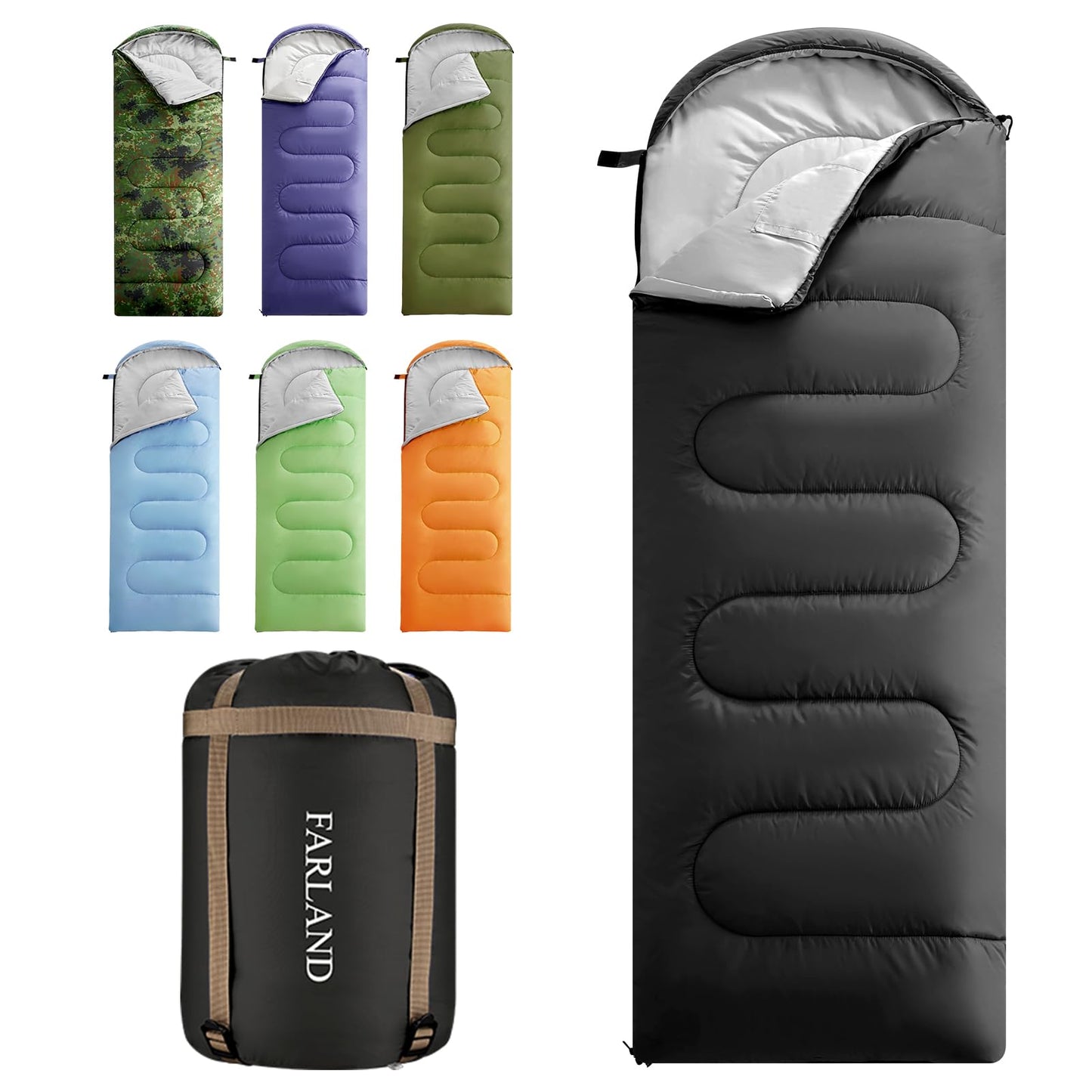 FARLAND Sleeping Bags for Adults Teens Kids with Compression Sack Portable and Lightweight for 3-4 Season Camping, Hiking,Waterproof, Backpacking and Outdoors