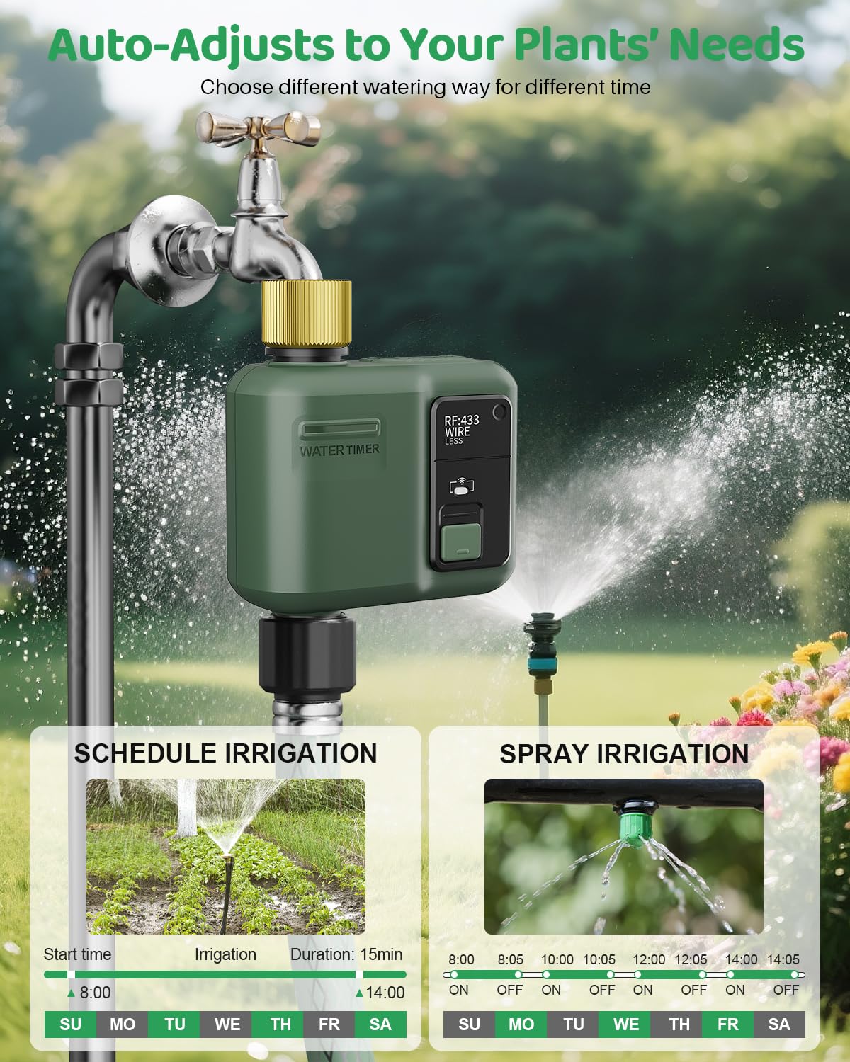 WiFi Water Timer for Garden Hose, Smart Sprinkler Controller with 984ft RF Range, Smart Lawn Watering System Irrigation Timer, APP/Voice Control, Rain Delay, Manual Irrigation (Brass Inlet)