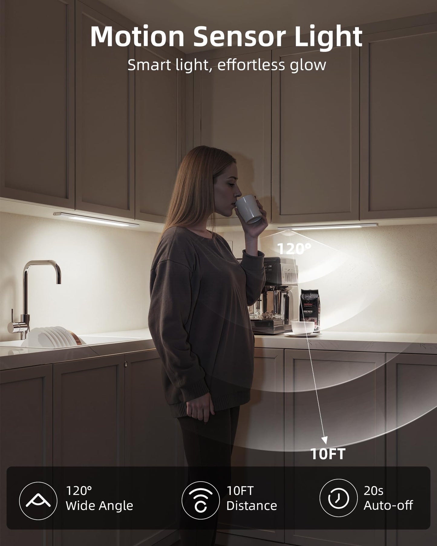 EZVALO Under Cabinet Lighting, 2200mAh Closet Lights with 2 Extra Batteries, 3 Color Temps Motion Sensor Lights Indoor, LED Lights for Closet, Pantry, Kitchen