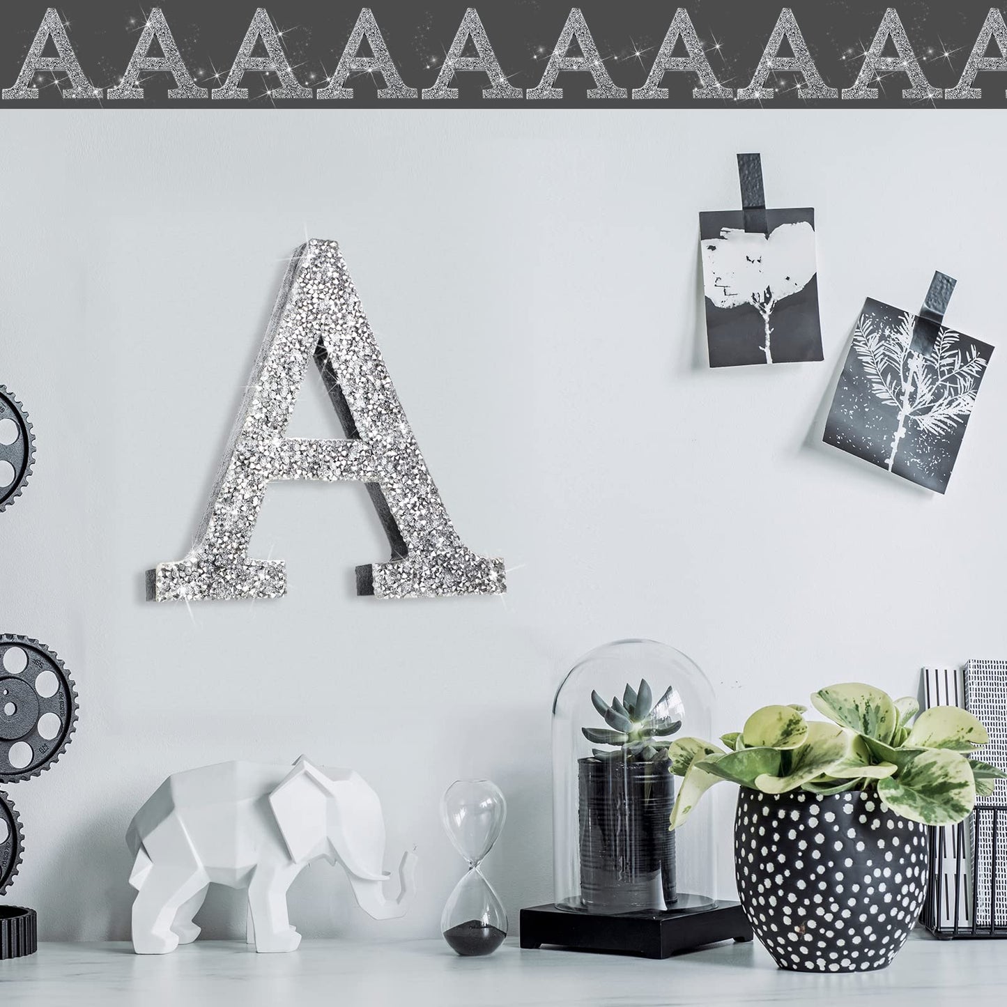 Qunclay Silver Crystal Diamond Bling Letters Crushed Diamond Decoration Wooden Glitter Letter with Screw and Hooks Rhinestone Gift for Wedding Y2k Mcbling Bedroom Wall Decor(Letter A,5.7"l X 5.7"w)
