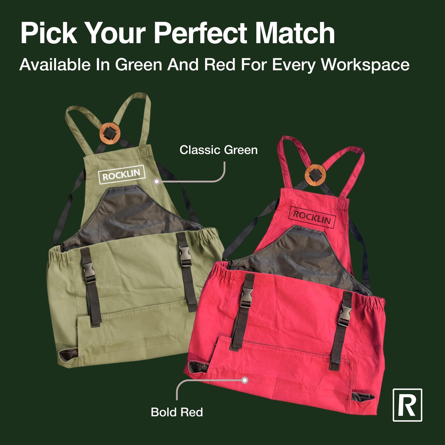Rocklin Industry Heavy Duty Canvas Garden Apron For Women & Men Waterproof Lining With Deep Harvest Pouch | Green