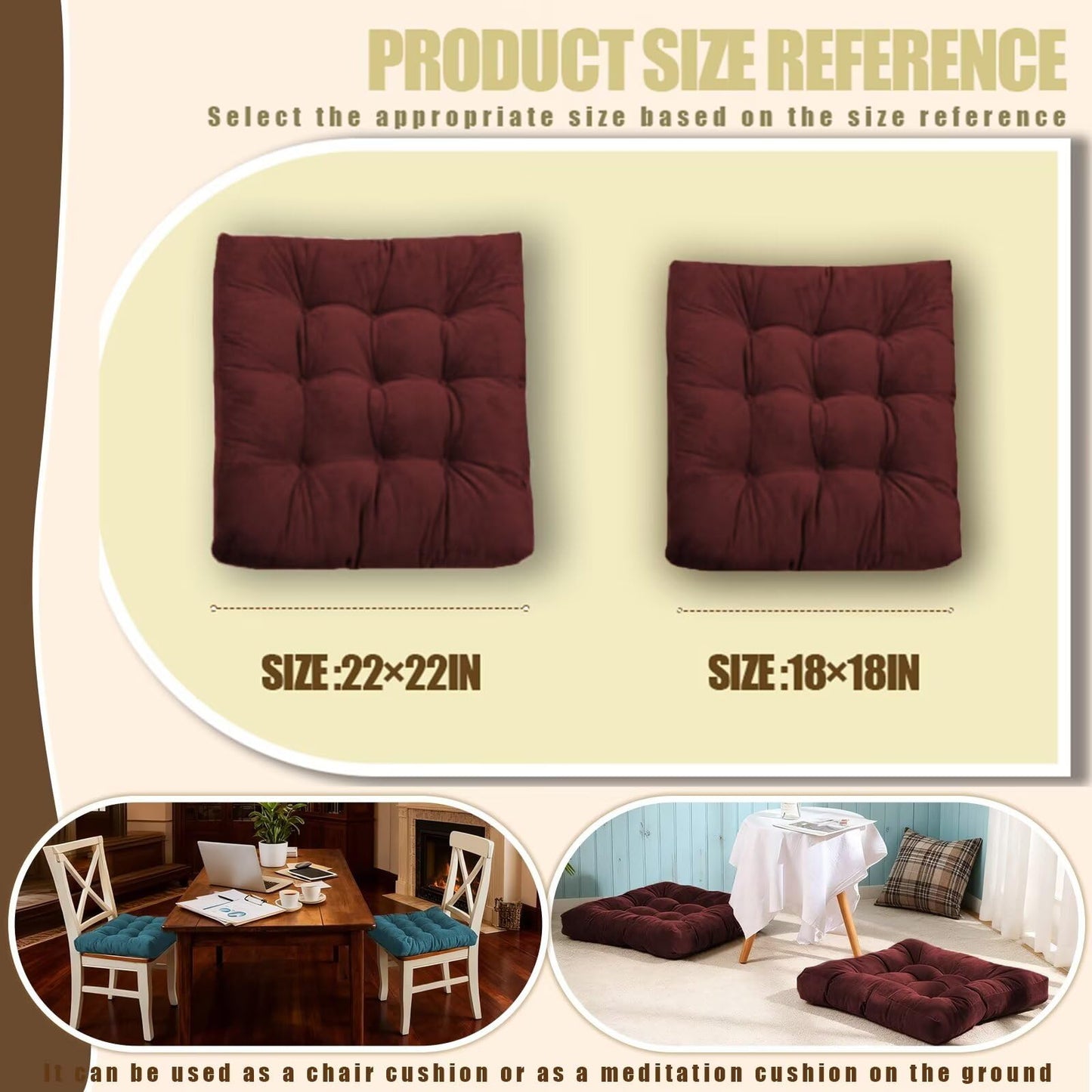 Gfobip Floor Pillows Set Square Chair Cushion Pad Tufted Seat Cushions for Living Room Balconies Office Wine Red 18x18in