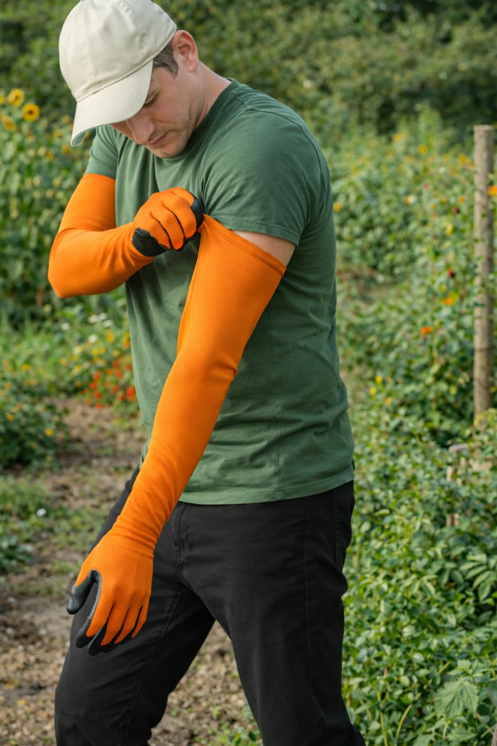 CHARGUY Long Sleeve Gardening Gloves Protection Sleeves No-Slip Grip, Durable Long Garden Gloves Flexible Sleeves, Women/Men (Orange, Small)