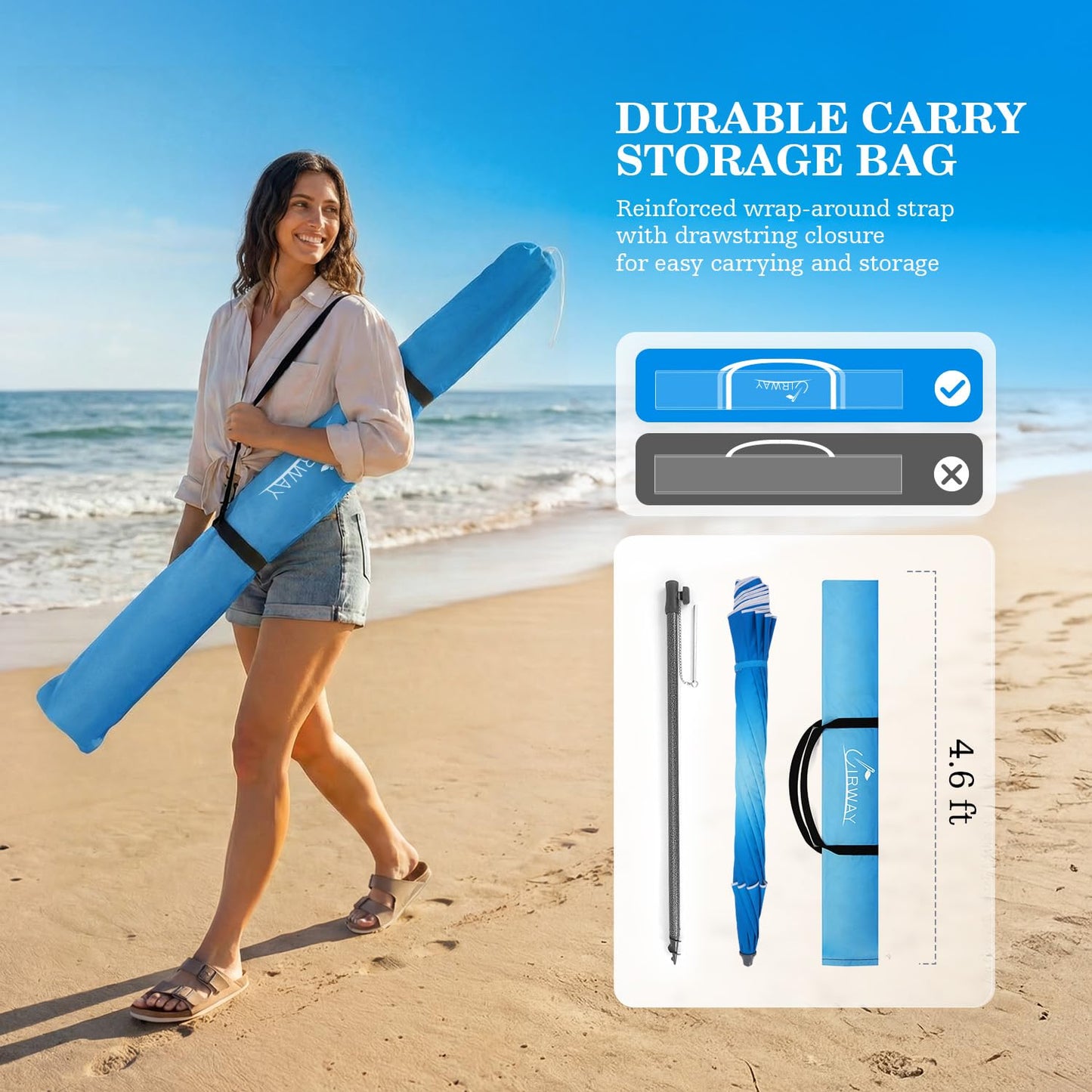 UIRWAY 8.5FT Beach Umbrella, Heavy Duty Windproof Beach Umbrellas with Sand Anchor & Tilt, Sun Protection Portable Beach Umbrella with Carrying Bag for Beach, Patio Garden Pool Outdoor