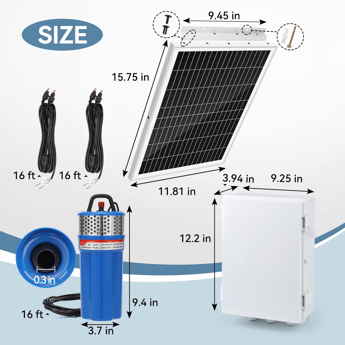 Solar Well Pump Kit with Timing Function, Submersible Pump, Four Solar Panels with Fixed Bracket, Thickened Waterproof Box with Upgraded Controller, Battery, and Timer for Well and Irrigation
