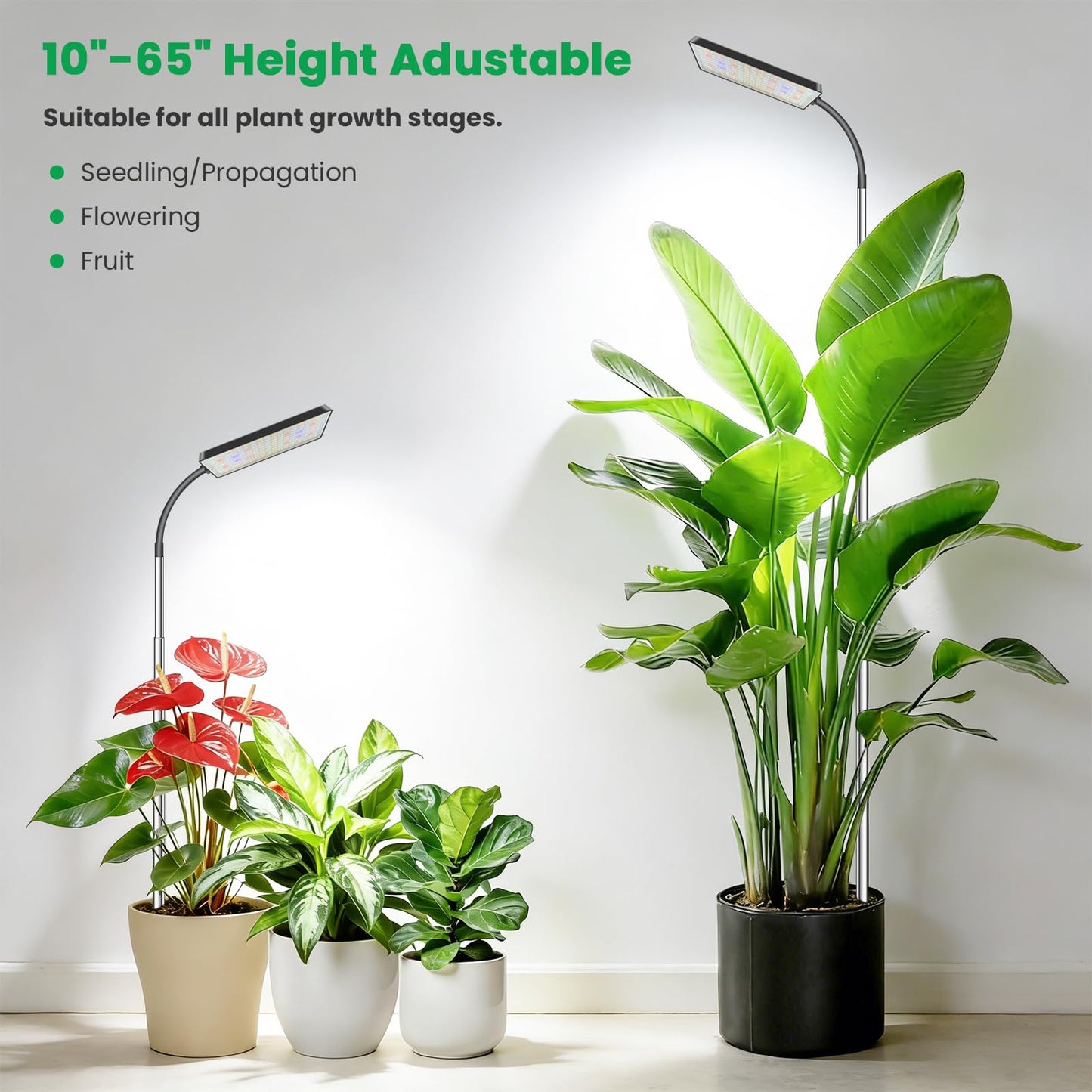 Eurbolan Grow Lights for Indoor Plants,153 LEDs Full Spectrum Plant Light, Plant Growing Lamp with 6/12/16 Timer, 5 Dimmable Levels,360° Gooseneck, 10''-65'' Adjustable Height for Small/Large Plant.