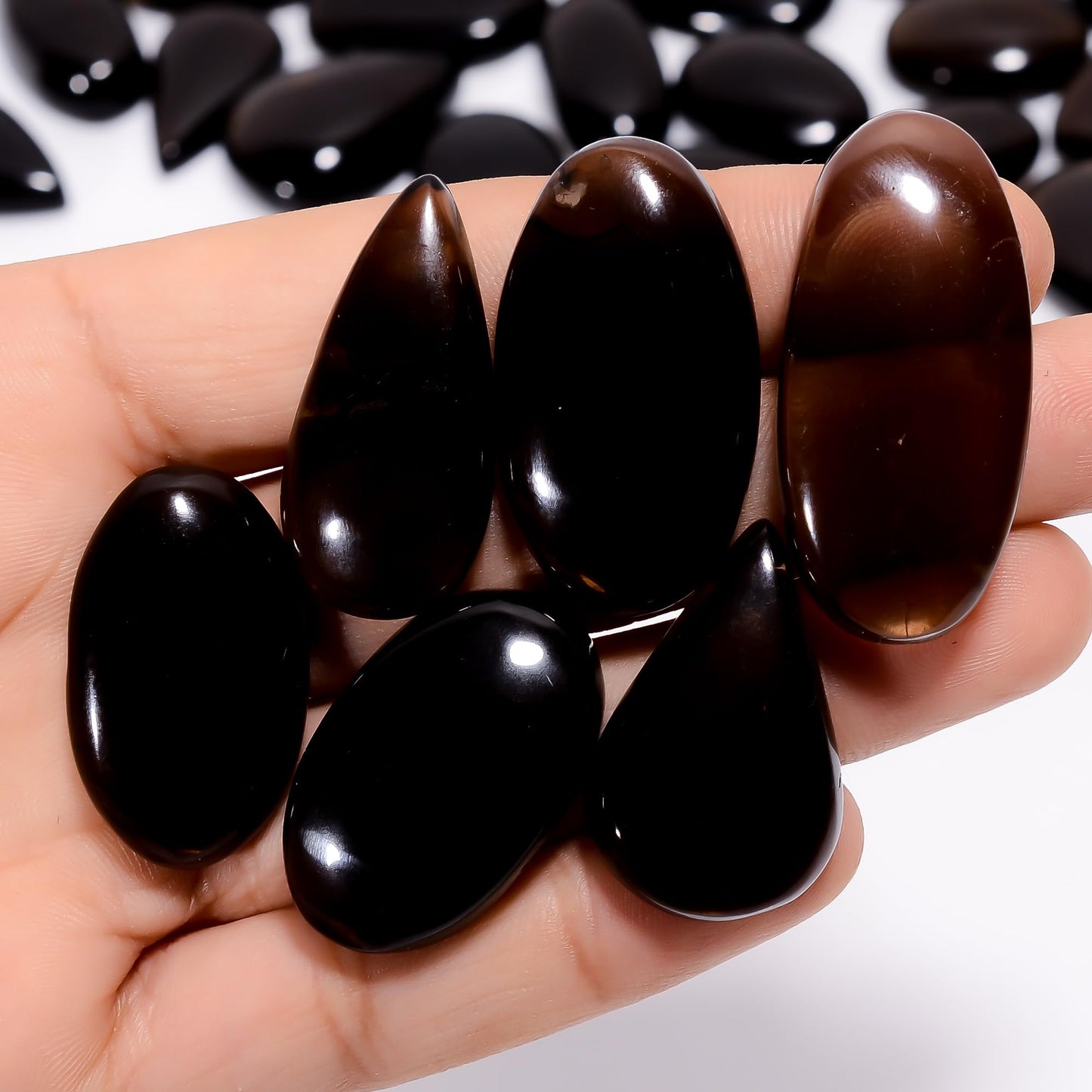 Natural Smoky Quartz Gemstone- Healing Crystals for DIY Jewelry Making -Loose Natural Cabochon -Perfect for Crafting Unique Jewelry Designs -Gift for Her, Mother and Wife (5 pcs, 25-35 mm)
