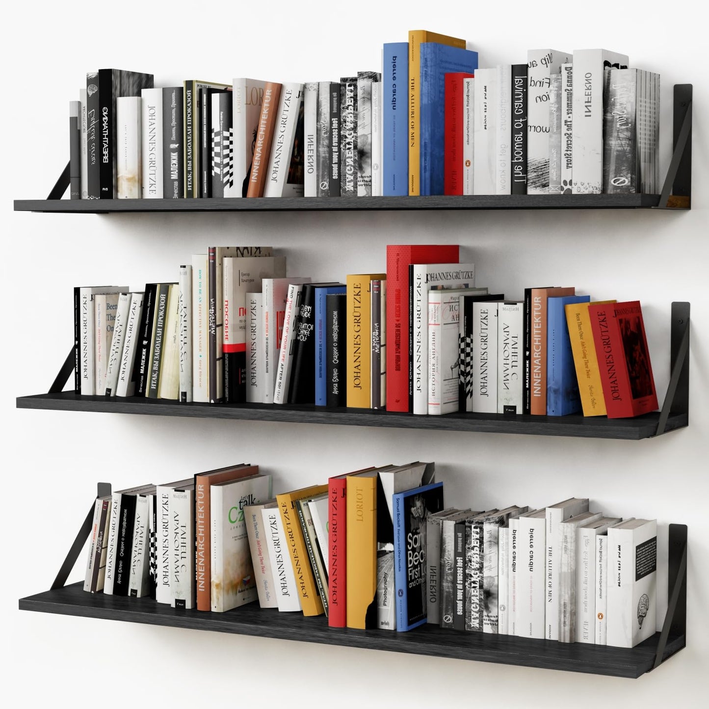 Forbena Floating Shelves 36 Inches Long 8 in Deep Set of 3, Large Wall Shelf for Bedroom Books, Heavy Duty Wide Wall Shelving for Living Room Office Kitchen Closet Organizers and Storage (Black)
