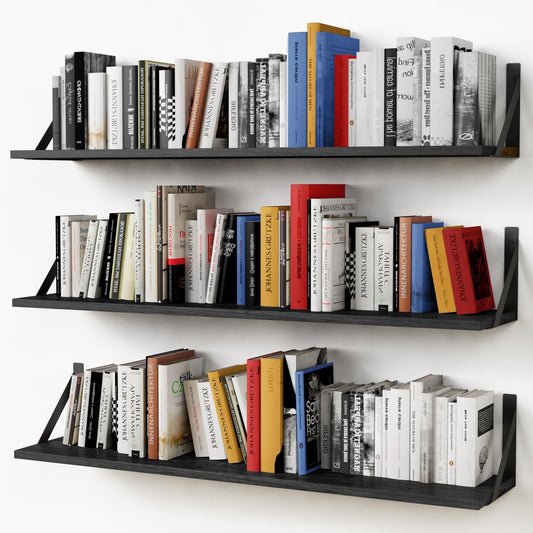 Forbena Floating Shelves 36 Inches Long 8 in Deep Set of 3, Large Wall Shelf for Bedroom Books, Heavy Duty Wide Wall Shelving for Living Room Office Kitchen Closet Organizers and Storage (Black)
