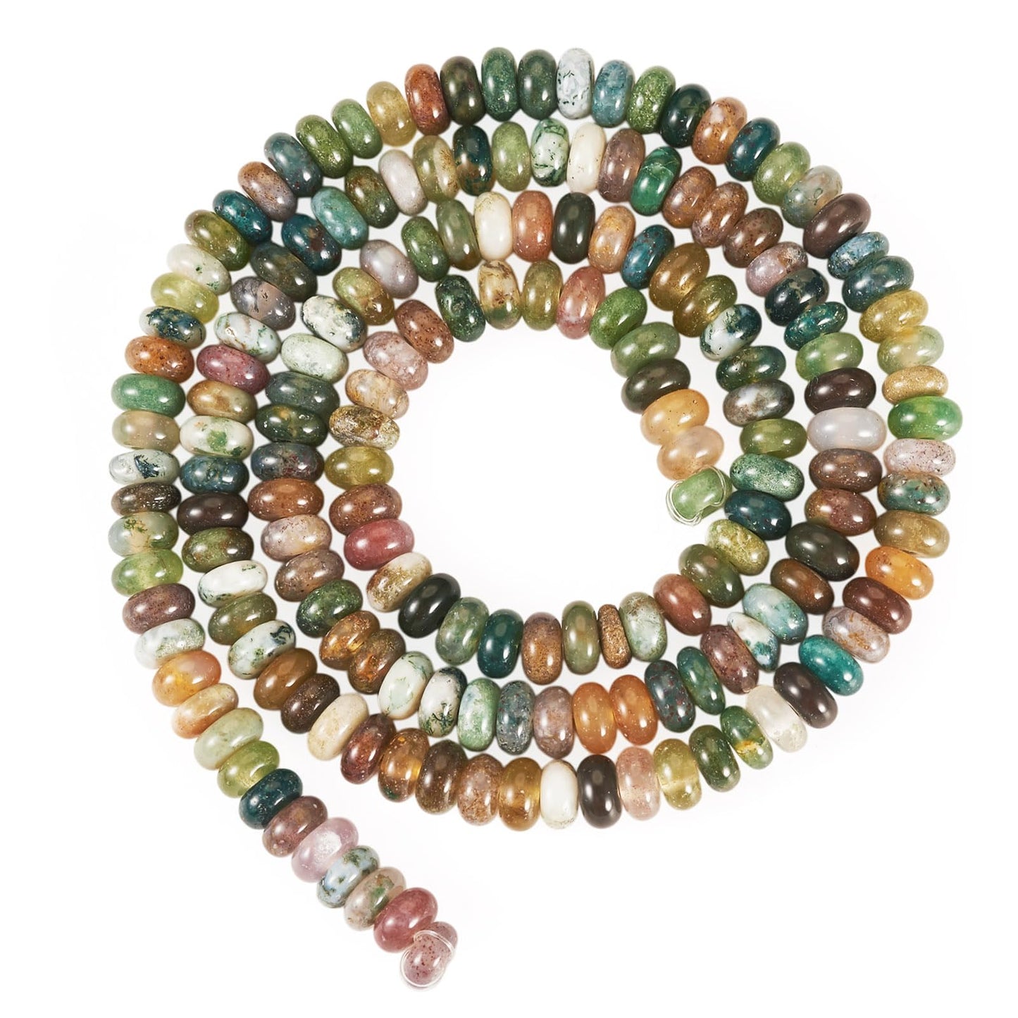 Beadthoven 1 Strand/158pcs Natural Indian Agate Gemstone Rondelle Beads 4x2mm Flat Round Disc Energy Healing Crystal Chakra Stone Beads Spacers for Jewelry Making Bracelets Necklaces DIY Crafts