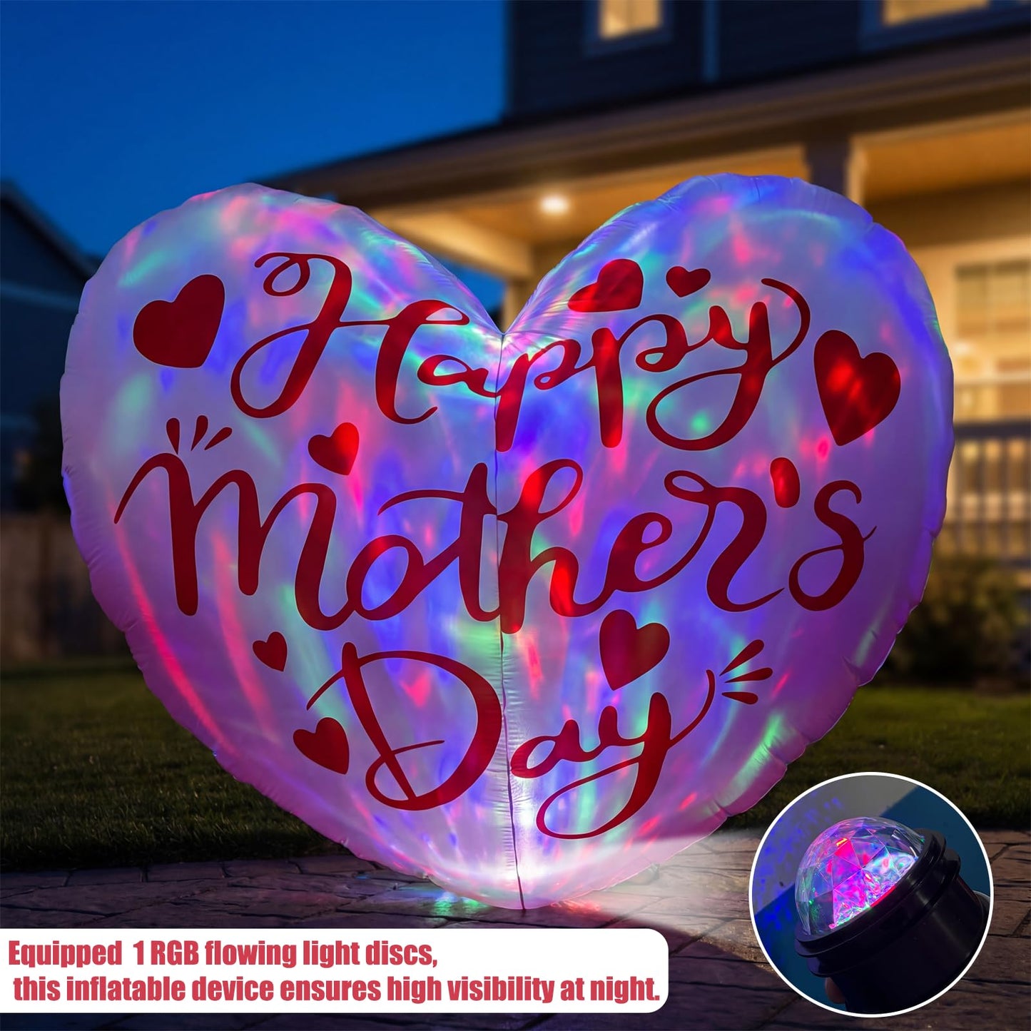 6.5FT Inflatable Happy Mother's Day Decorations, Father's Day Inflatable Double Side Decorations, Giant Hearts Built-in LED Lighted Blow Up Decoration Home Yard Outdoor Indoor Decor