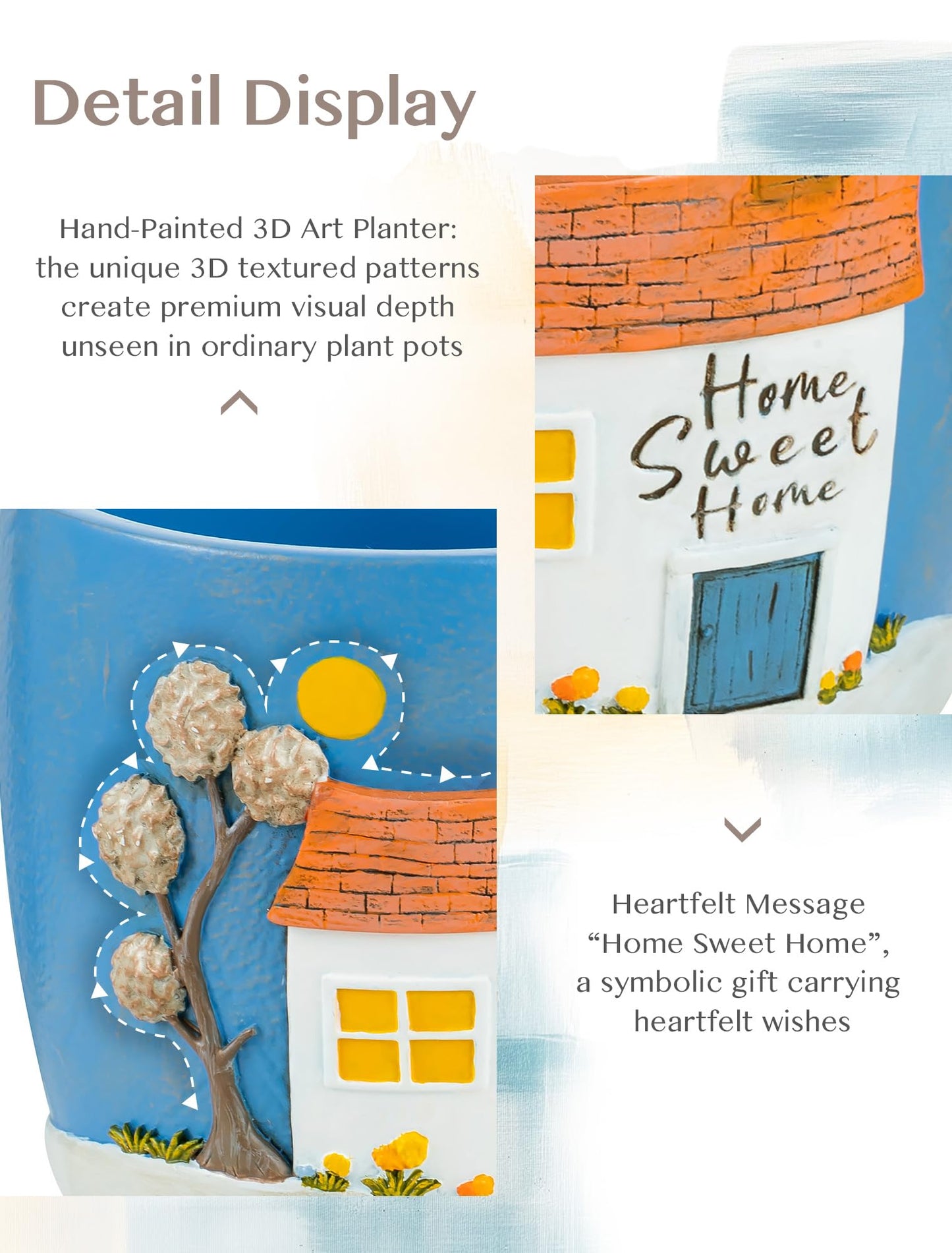 Afigurna New Home Gift Ideas: New Home Apartment Plant Gift for Plant Lover - 5.3in Hand-Painted 3D Art Planter - Gardening House Warming Present for Christmas
