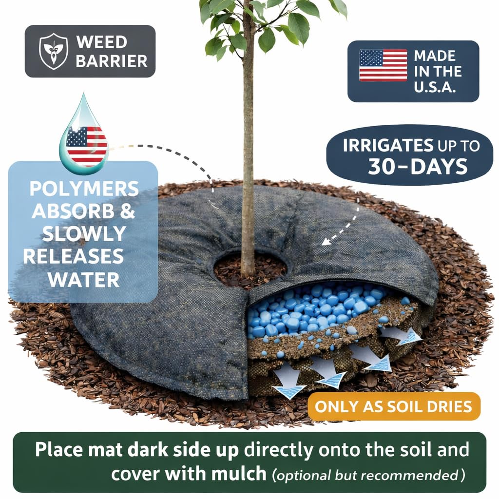 SteadySpring(R) Smart 30+Day Watering Mat Auto Refills with Rain for Tomato Plants, Peppers, Veggies, Perennials, Annuals in 1-2 Gallon Containers or with a 7 in to 10 in Root Ball (1)