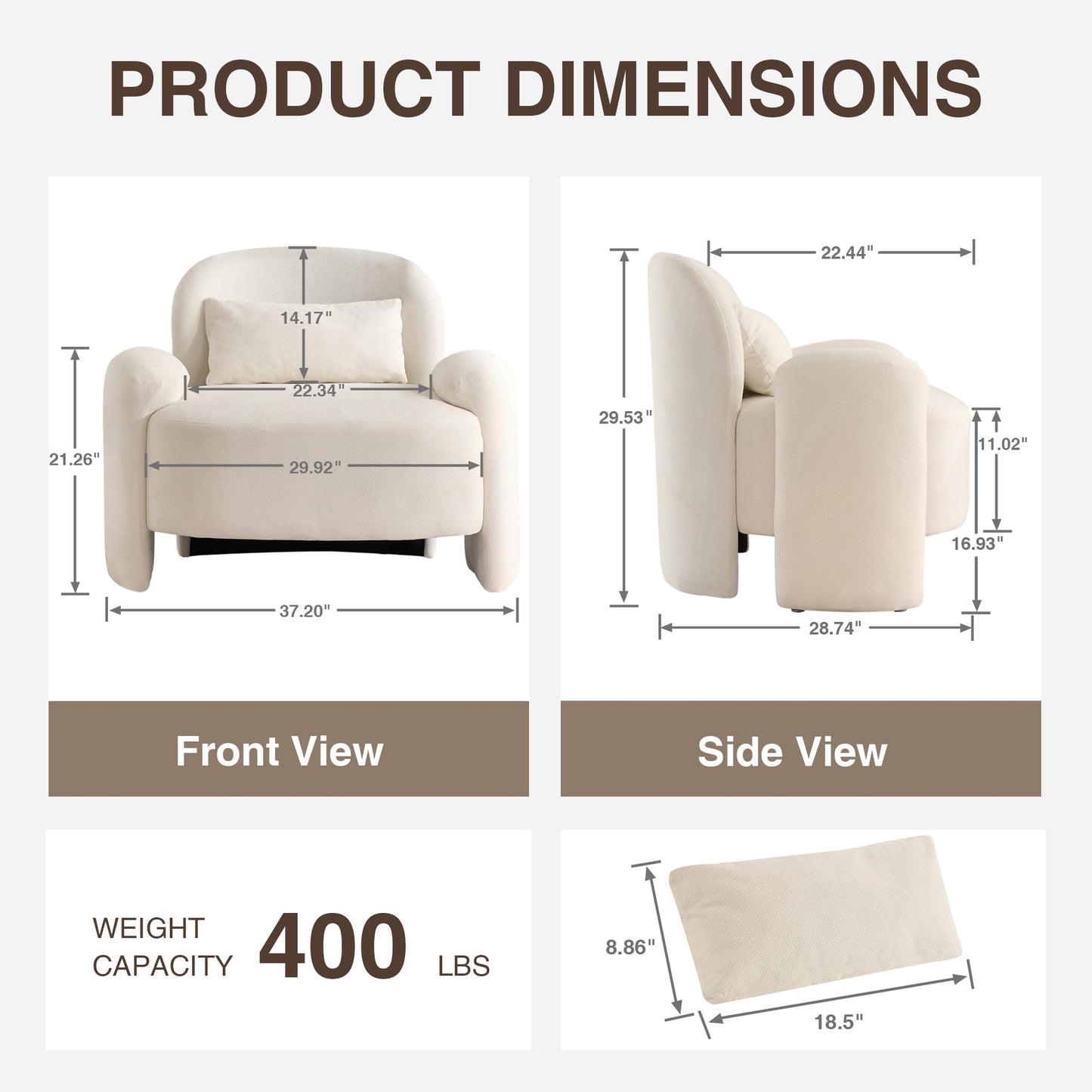 LOULENS Oversized Accent Chair, Modern Linen Fabric Lounge Armchair for Living Room, Upholstered Comfy Reading Single Sofa Chair for Bedroom, Waiting Room, Corner, Office, Beige