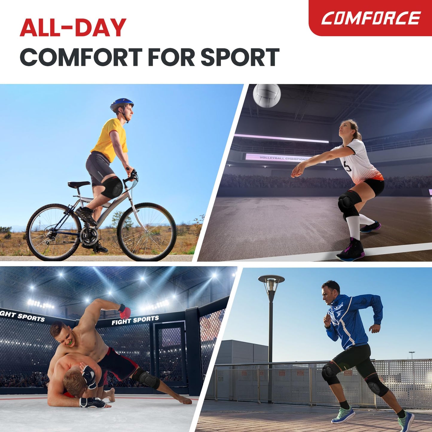 COMFORCE Protective Knee Pads with Thick Sponge for Volleyball, Anti-slip Knee Brace Collision Avoidance Knee Sleeve for Basketball, Gardening Housework, Yoga, Skateboarding, M