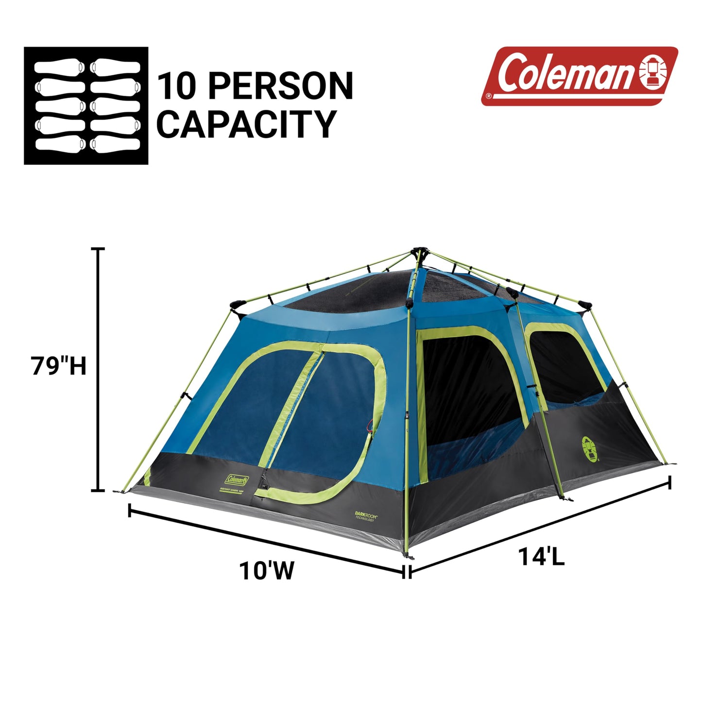 Coleman 4/6/8/10 Person Instant Camping Tent with 1-Minute Setup, Large Family Tent with Pre-Attached Poles, Air Vent, & Carry Bag, Sets Up in About 60 Seconds