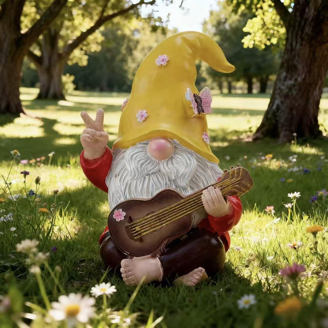 Garden Hippie Gnome Decor Statue,Funny Garden Gnomes with Peace Sign Decor Outdoor ，for House,Lawn,Patio and Porch, Gifts for Friend,Family. (Yellow)