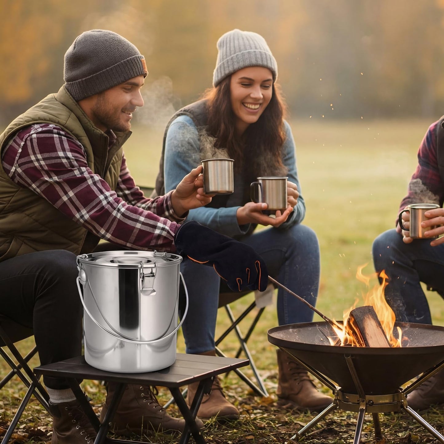 Mifoci 3 Pcs Charcoal Saver Kit 3 Gallon Stainless Steel Charcoal Extinguishing Bucket with Lockable Lid Coal Extinguishing Pot for Grills Wood Burning Stoves Campfires Ash Storage