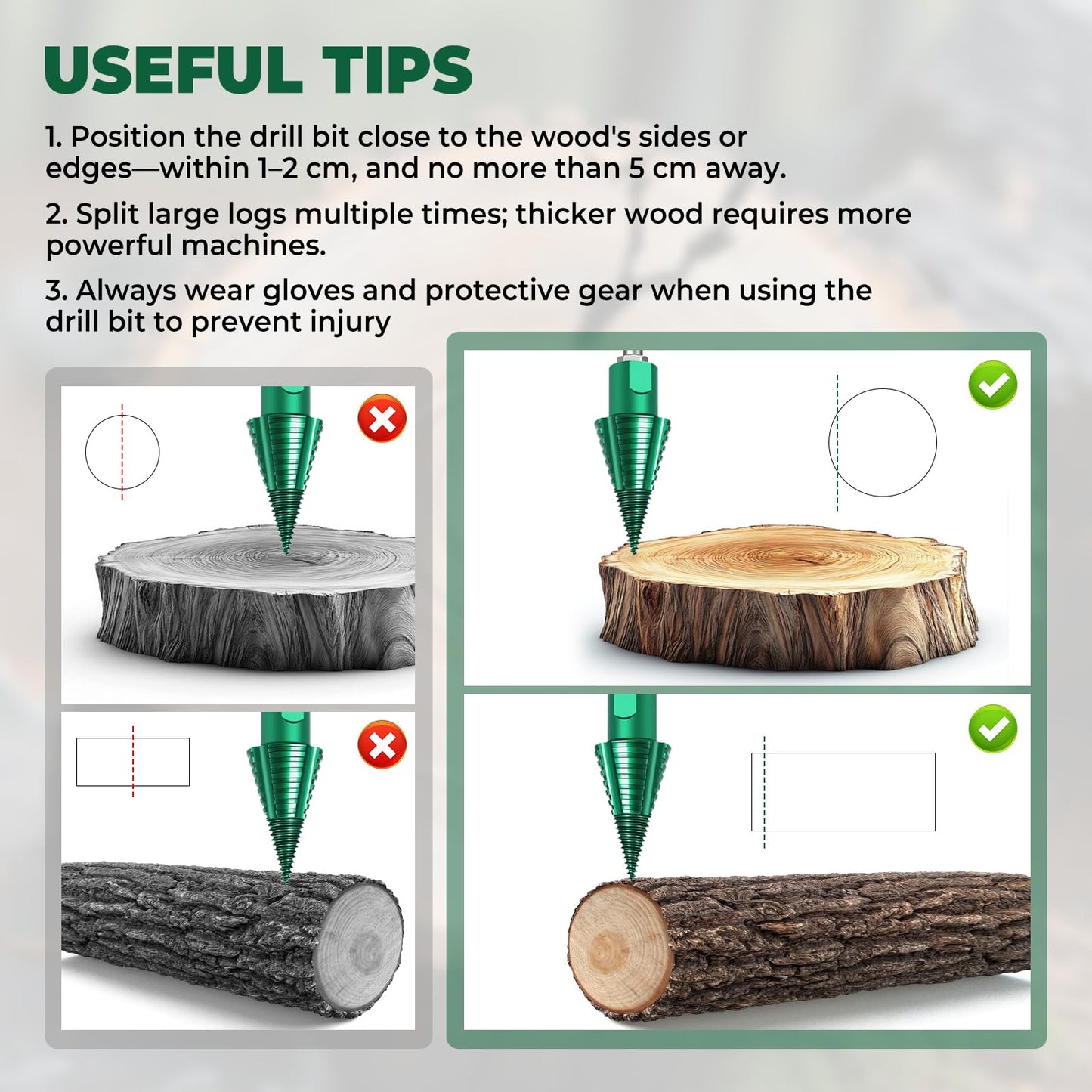 50mm Log Splitting Drill Bit with Anti-Stuck Tech, Heavy-Duty Firewood Splitter Wet & Dry Wood | S-DS-Pl-us/S-DS-Max Compatible | Quick-Change Detachable Head