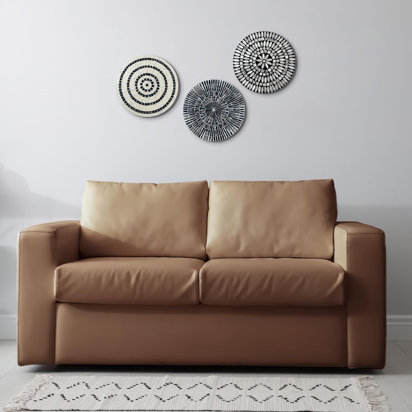 Tioncy 3 Pcs 3 Pcs 11.8 Inches Mother of Pearl Shell Plate Coastal Wall Art Mosaic Wall Sculpture Shell Handmade Hanging Plates Arts for Halloween Christmas Bedroom Bathroom Home Office Hotel(Black)