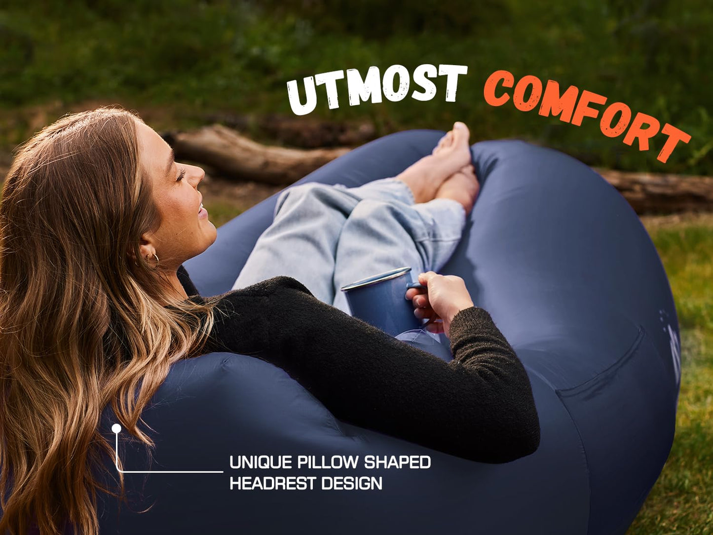 WEKAPO Inflatable Couch Air Lounger Chair - Camping & Beach Accessories, Portable Blow up Sofa for Hiking, Lawn, Indoor/Outdoor Movies & Music Festivals. Lightweight and Easy to Set Up Air Hammock