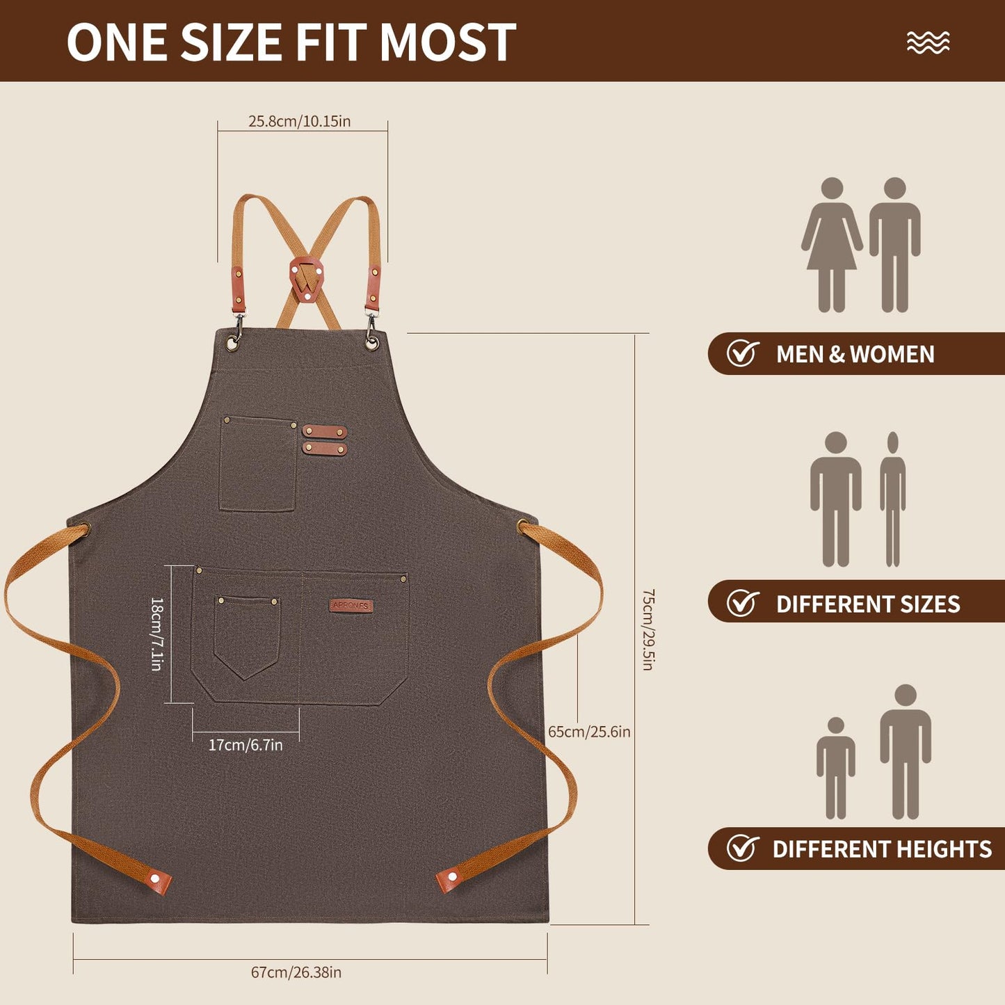KACHUAN BEAR Chef Aprons for Men Women with 4 Large Pockets, Cotton Canvas Cross Back Adjustable Apron for Work grilling kitchen gardening (grey)