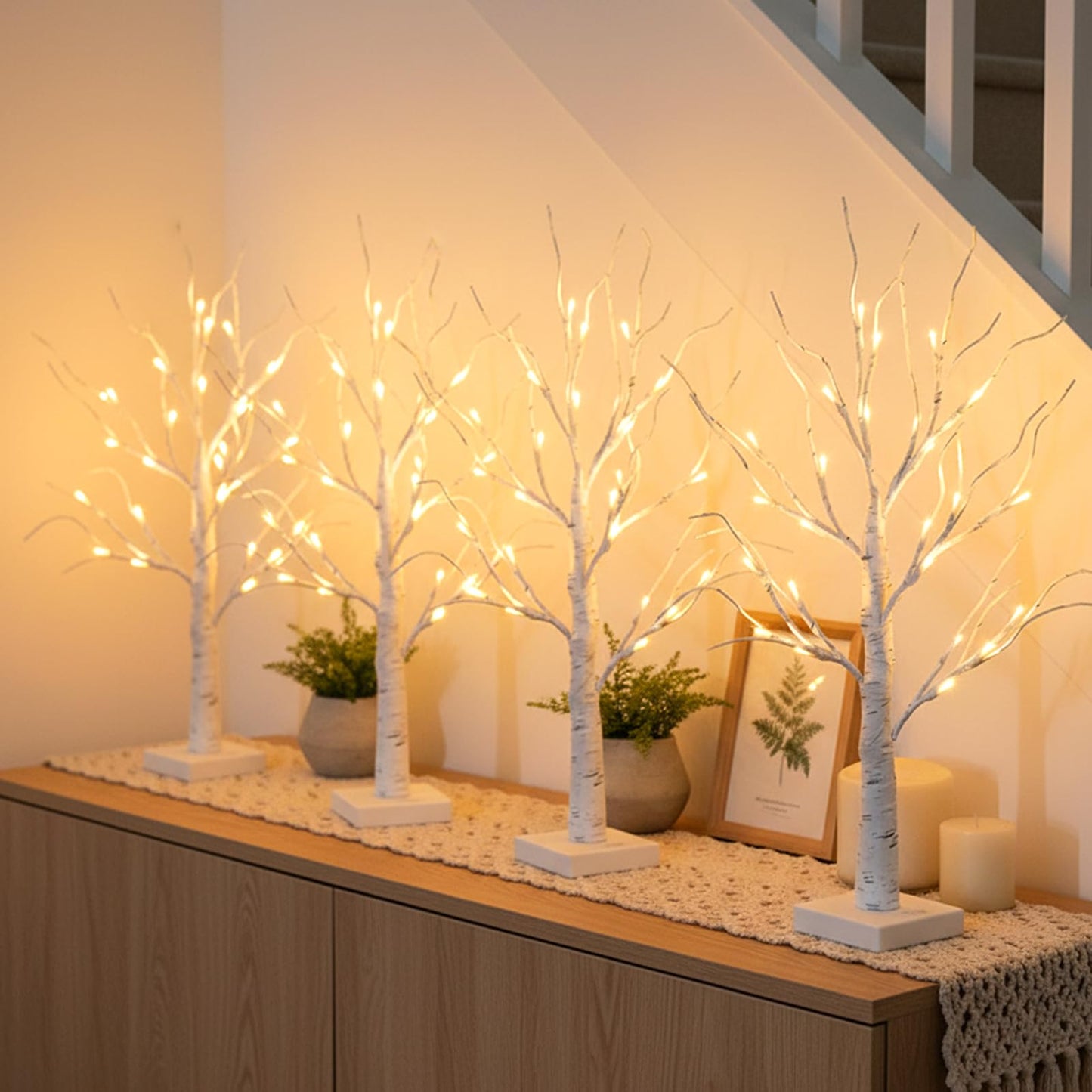 EAMBRITE Home Decorations Light Up White Birch Tree Indoor Christmas Decor, 4 Pack Battery Operated/USB Lighted Tabletop Money Tree Lamp Led Lights Xmas Wedding Centerpiece Table Room (2 Ft)