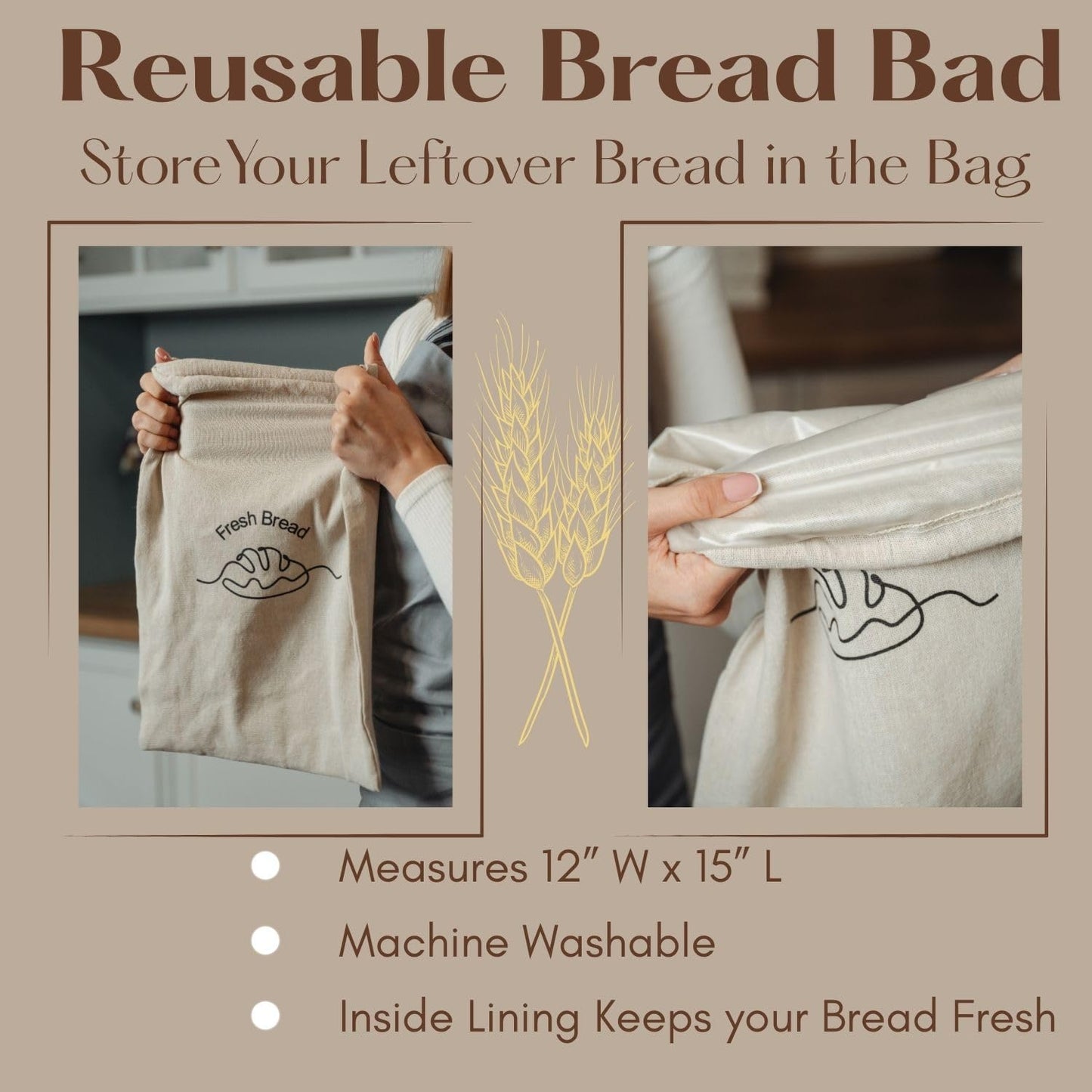 Simply H&K Bread Warmer Basket with Stone - Includes Reusable Bread Bag - 11" Round Basket with 10" Terracotta Stone - House Warming Gifts for Bakers - Instructions for use and cleaning