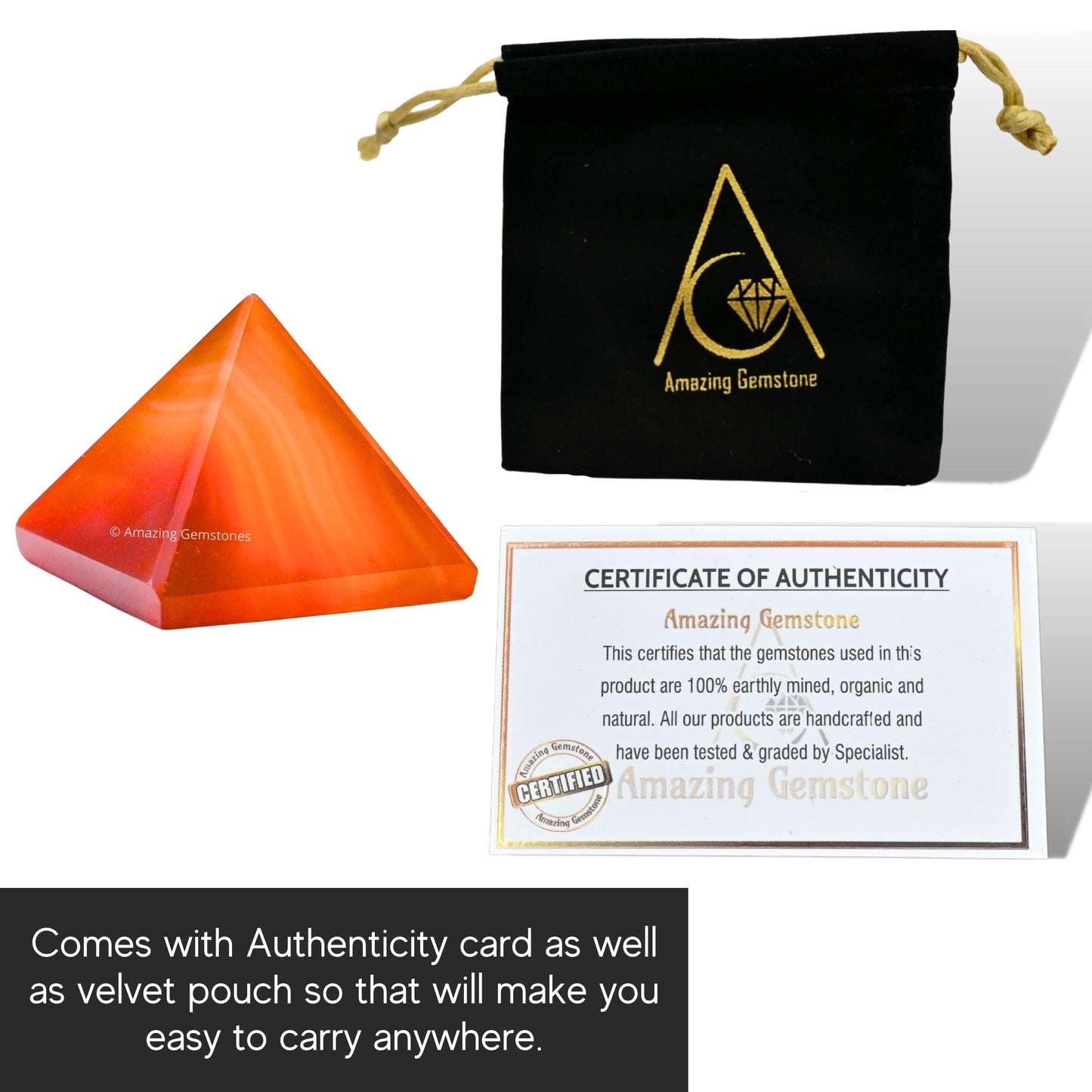 Amazing Gemstone Carnelian Onyx Pyramid Crystal Healing Stones - 1" Great Pyramid Figurine of Natural Stone Pyramid for Meditation, Reiki, Chakra Balancing and Crystal Pyramids Grid