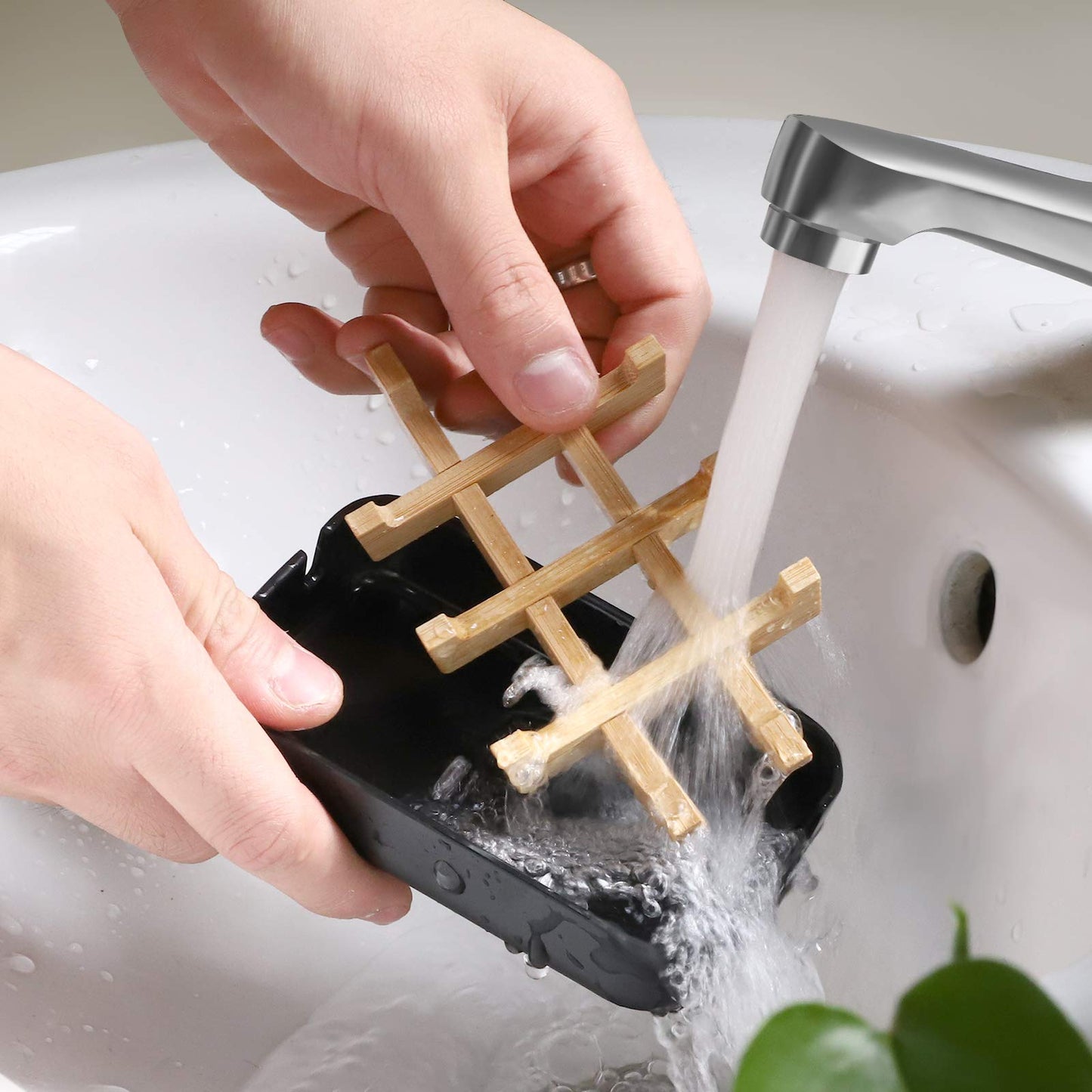 Fufengz Bamboo Wooden Soap Dishes for Shower with Drainage for Bathroom Bar Soap Holder Soap Holder Sink Deck Bathtub Shower Tray (One Pieces Black)