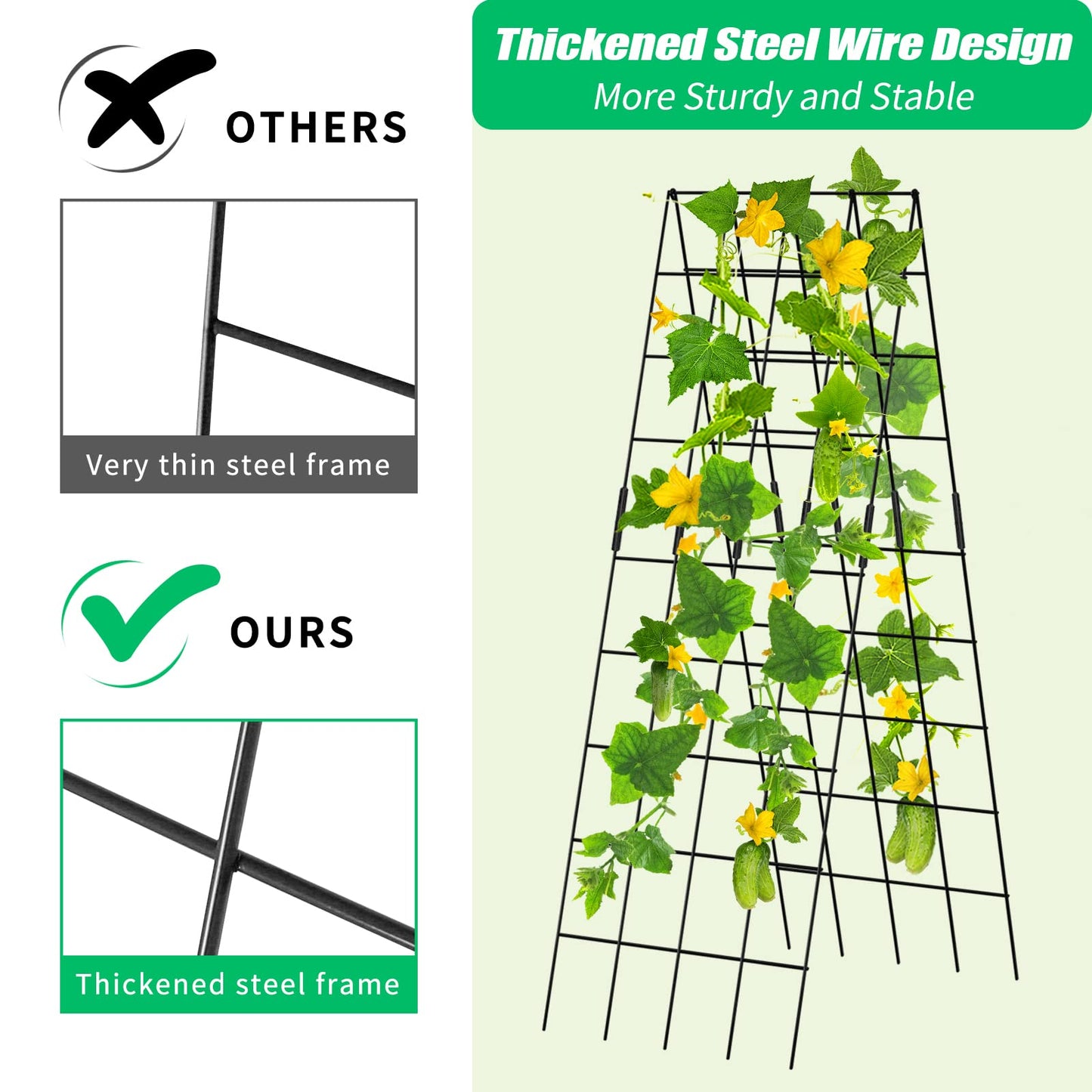 DoCred Cucumber Trellis, 59" High 2 Pack Foldable A Frame Trellis for Raised Bed Climbing Plants, Vegetables, Includes Plant Support Clips, Twist Ties, Plastic Ties- Made from PVC-Coated Steel