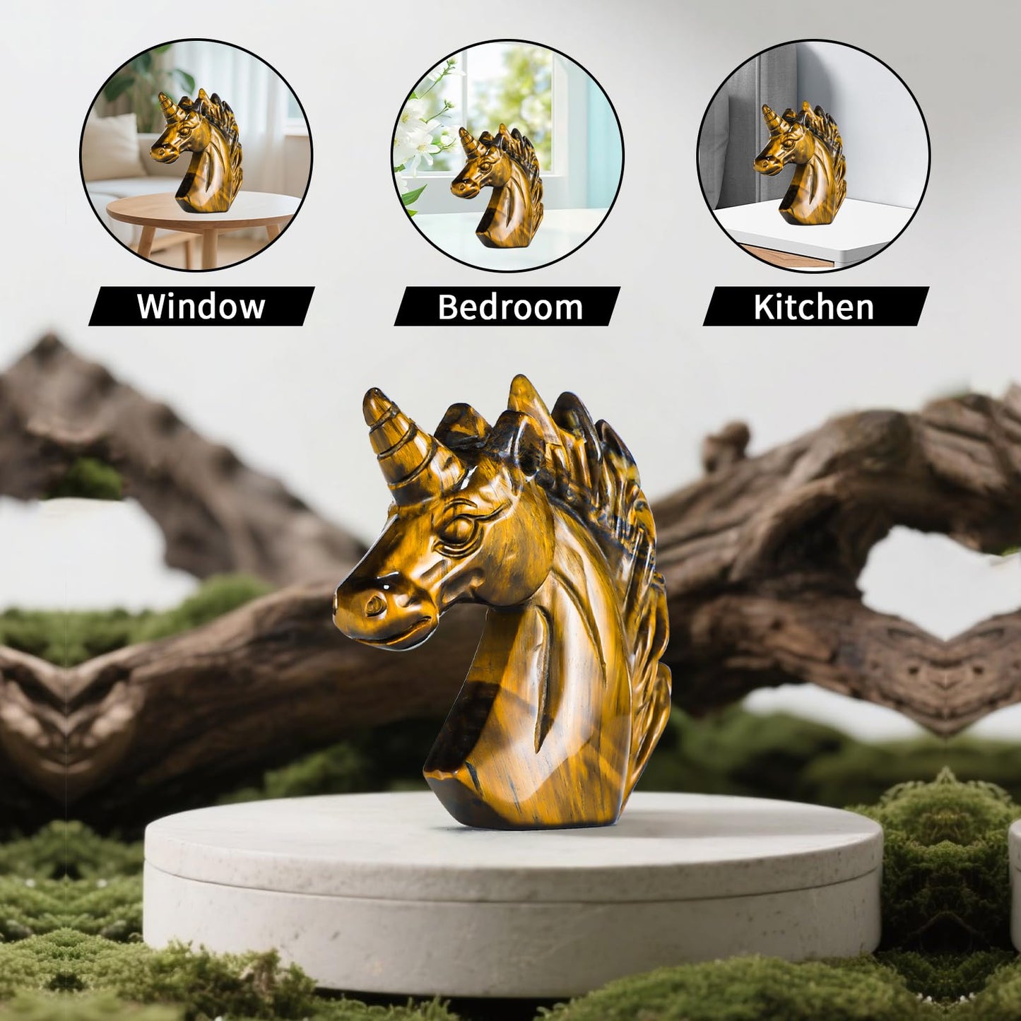 Artistone Fairy Unicorn Statue Crystal Figurines Home Decor Tiger Eye Animal Carvings Collection Reiki Gifts Gemstone Paperweight Unicorn Sculpture Stone Ornament