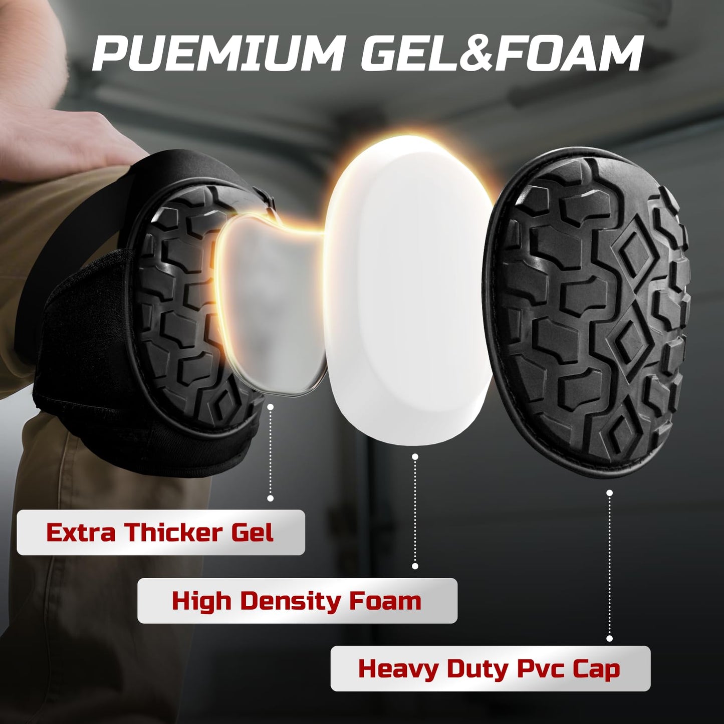 FREEKYROCK Gel Knee Pads for Work, Professional Knee Pads for Men Women with Soft Foam, Heavy Duty Cap, Adjustable Straps, Quick-Fasten Buckle for Construction, Gardening, Welding, Roofing, Cleaning