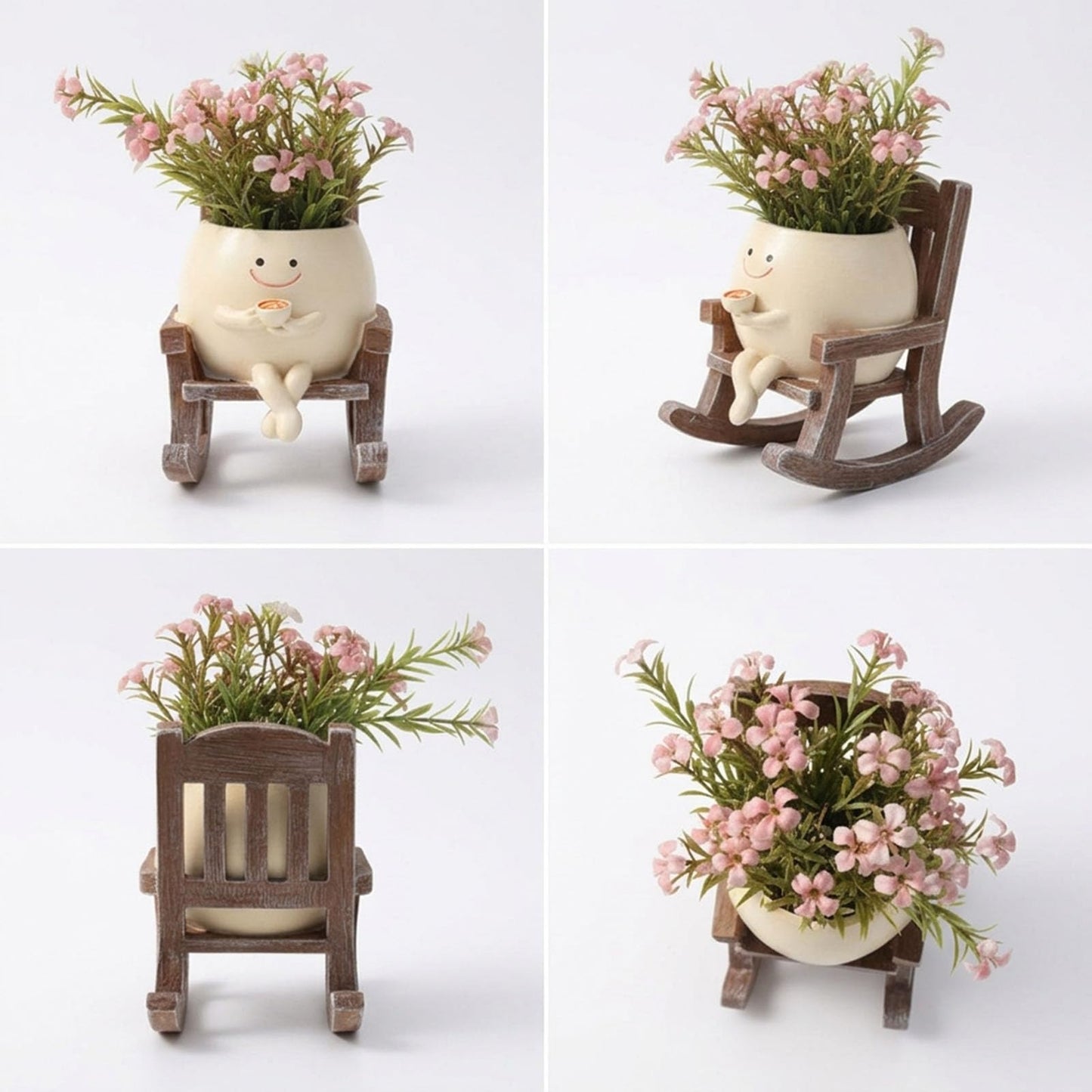 Smiley Face Planter Pot, Cute Rocking Chair Plant Pots for Indoor Outdoor, Unique Funny Drinking Coffee Flower Pot with Drainage Hole, Succulents Plant Gifts for Mother's Day, Birthday, Christmas