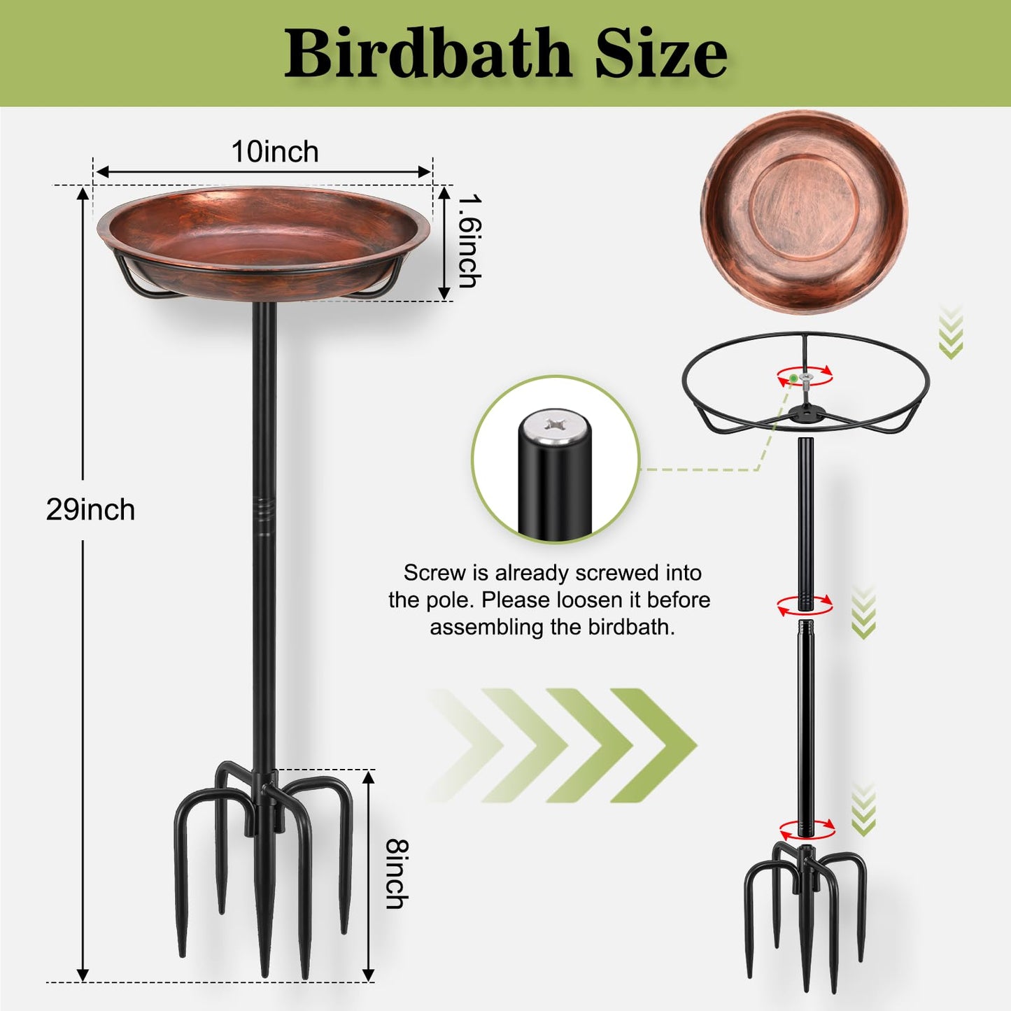Gtongoko Metal Bird Bath for Outside Heavy Duty, 29 Inch Bird Feeder Birdbaths for Outdoors, Garden Bird Bath Bowl with 5-prongs Base