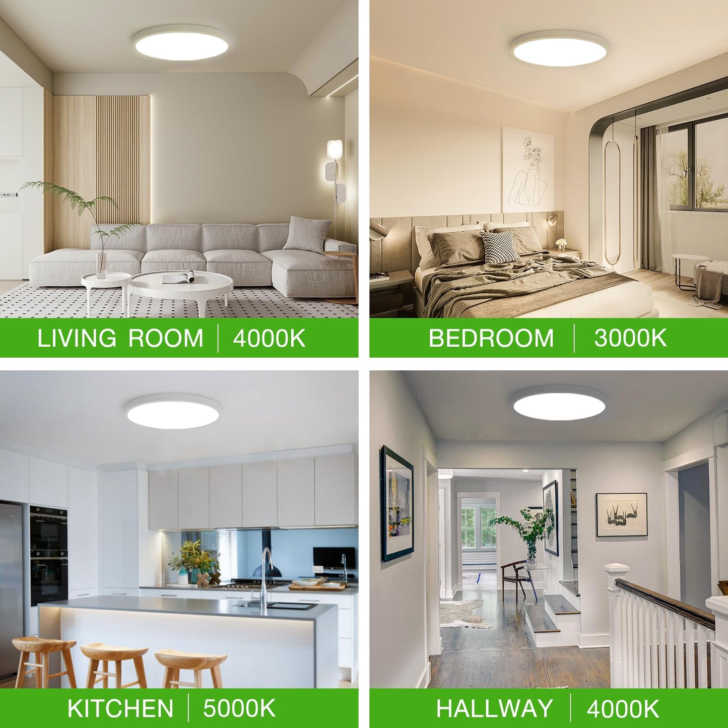 2Pack 12Inch LED Flush Mount Ceiling Light Fixture,24W 2400LM,Dimmable CCT 3000K/4000K/5000K,Round Flat Panel Light for Bedroom,0.7Inch Thin Modern Low Profile Hardwire Lights for Hallway,Porch