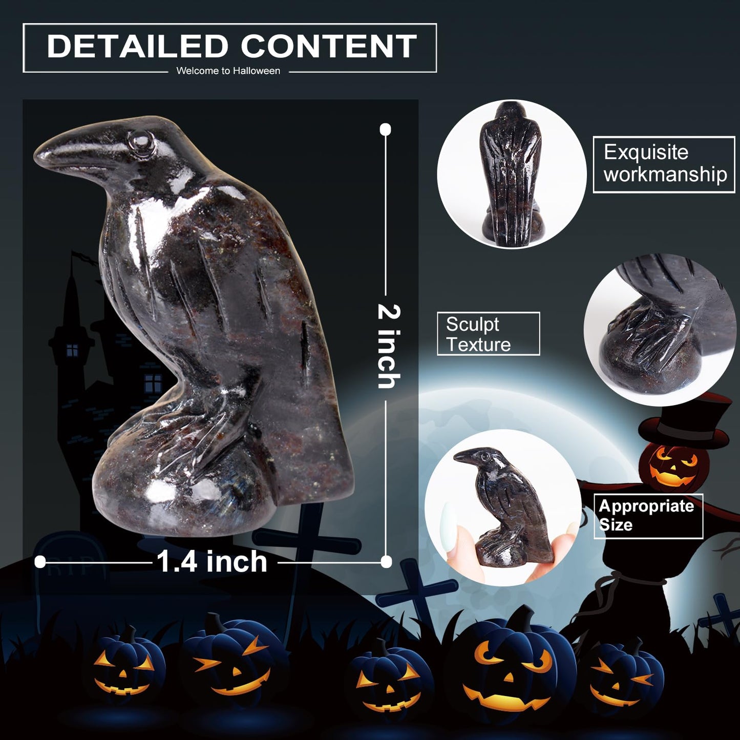 Hguxmcu Natural Garnet Raven Statue,2 Inch Mystical Crow Sculpture Gothic Home Decor,Spiritual Totem Art Healing Crystal Figurine Witchy Altar Decor Dark Academia Collectible