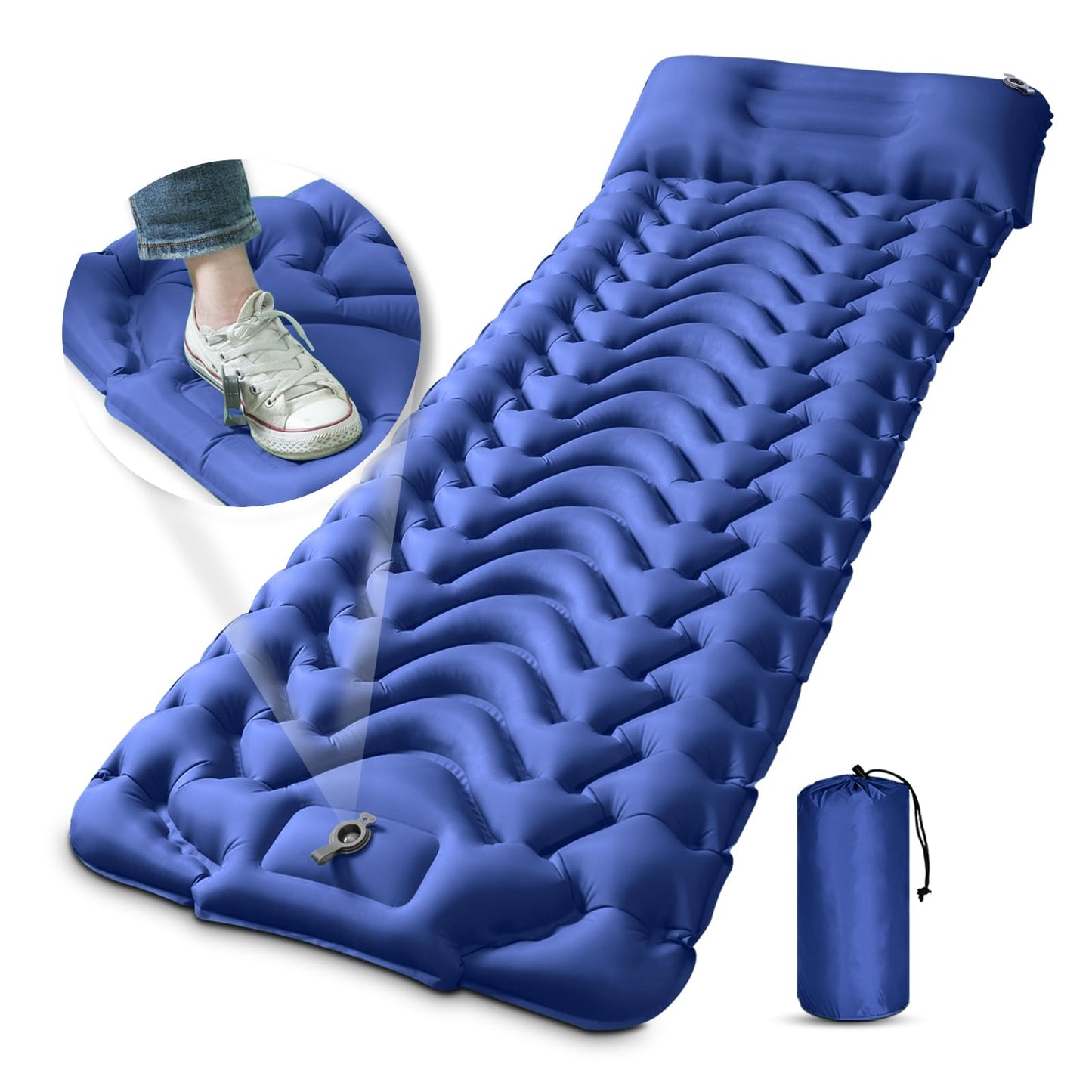 MEETPEAK Sleeping Pad, Extra Thickness Inflatable Camping Sleeping Mat with Pillow Built-in Foot Press, Compact Ultralight Camping Air Mattress for Backpacking, Hiking, Tent