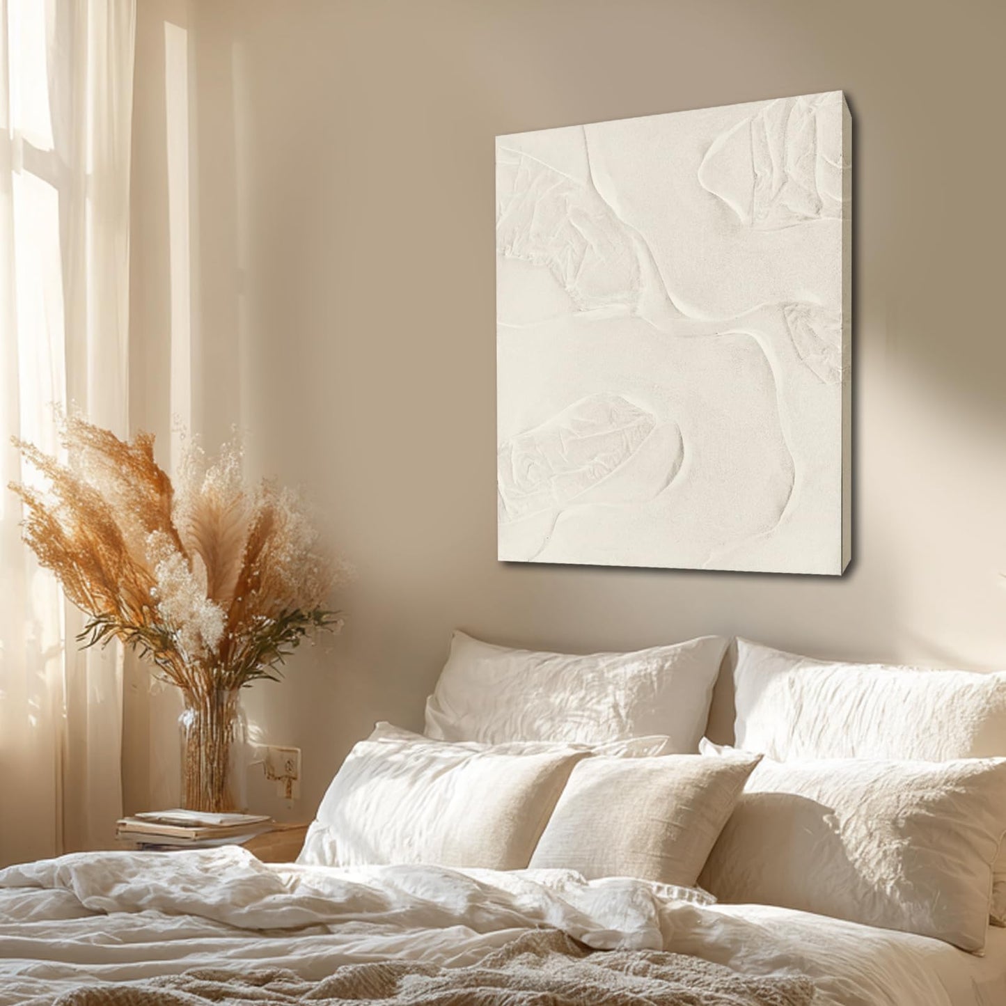 CHUDANHAO Abstract Hand Painted Wall Art Beige Wall Decor Line Hanging Art 32"x40" Large Artwork for Living Room Office Decorations