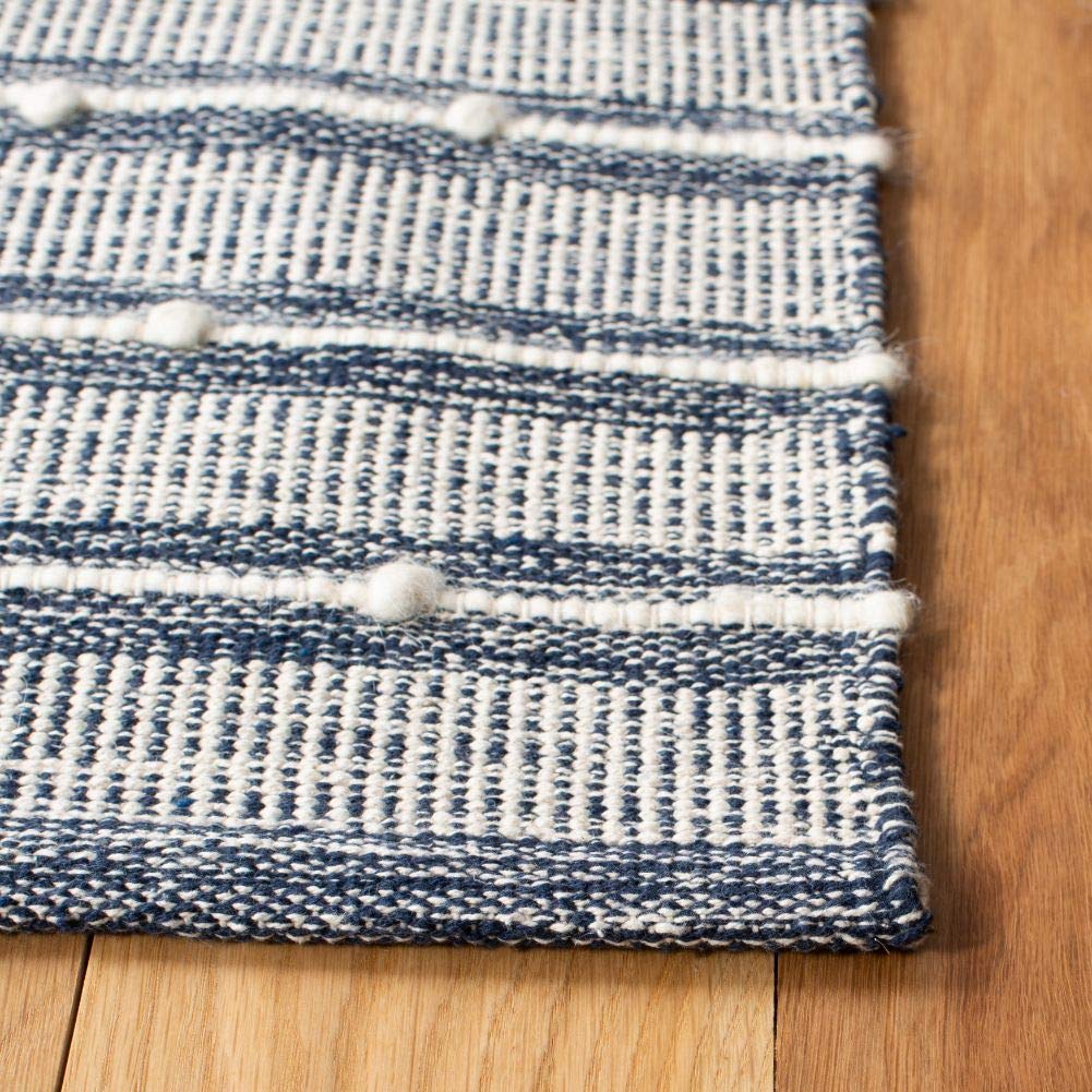 SAFAVIEH Striped Kilim Collection 8' x 10' Navy / Blue STK513N Handmade Flatweave Cotton Area Rug