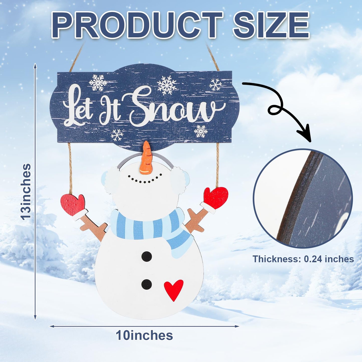 Winter Snowman Sign Decorations, Wooden Let It Snow Snowman Door Sign, Winter Decor for Door Wall Christmas Holiday Home Office School Decor (Snowman)