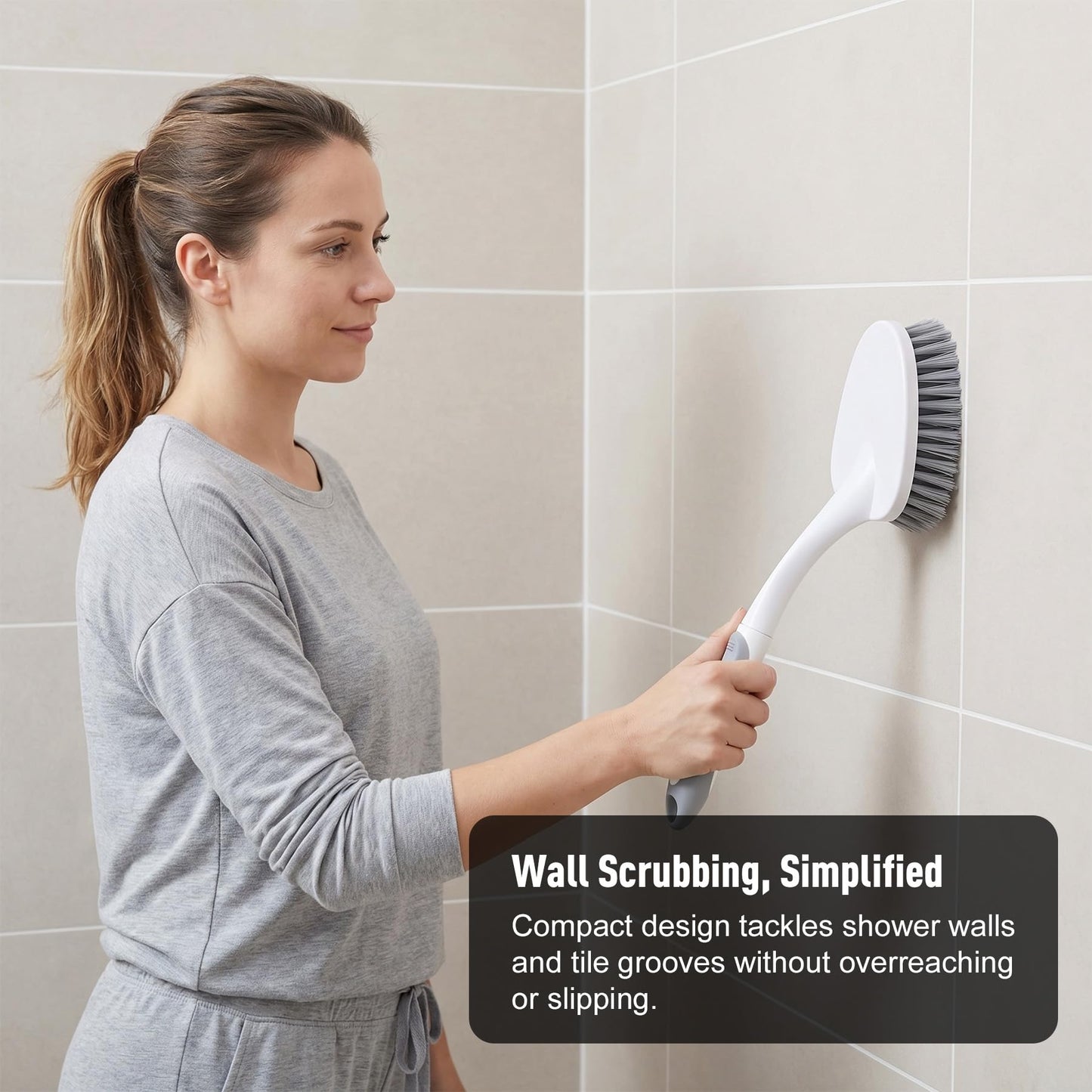 CLEANHOME 3 Pcs Scrub Brush,Multifunctional Cleaning Brush Set with Non-Slip Handle and Sturdy Bristles,Scrub Brushes for Cleaning Bathroom,Kitchen,Grout,Tile,Grey