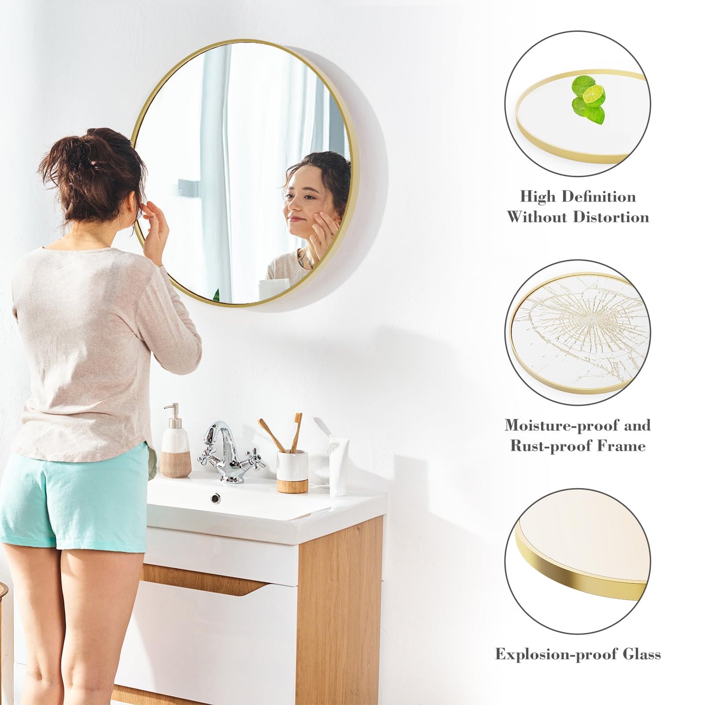 NEWBULIG Gold Round Wall Mirror 30 Inch, Bathroom Mirrors for Over Sink, Wall Decor for Bathroom, Entryway, Bedroom, Vanity