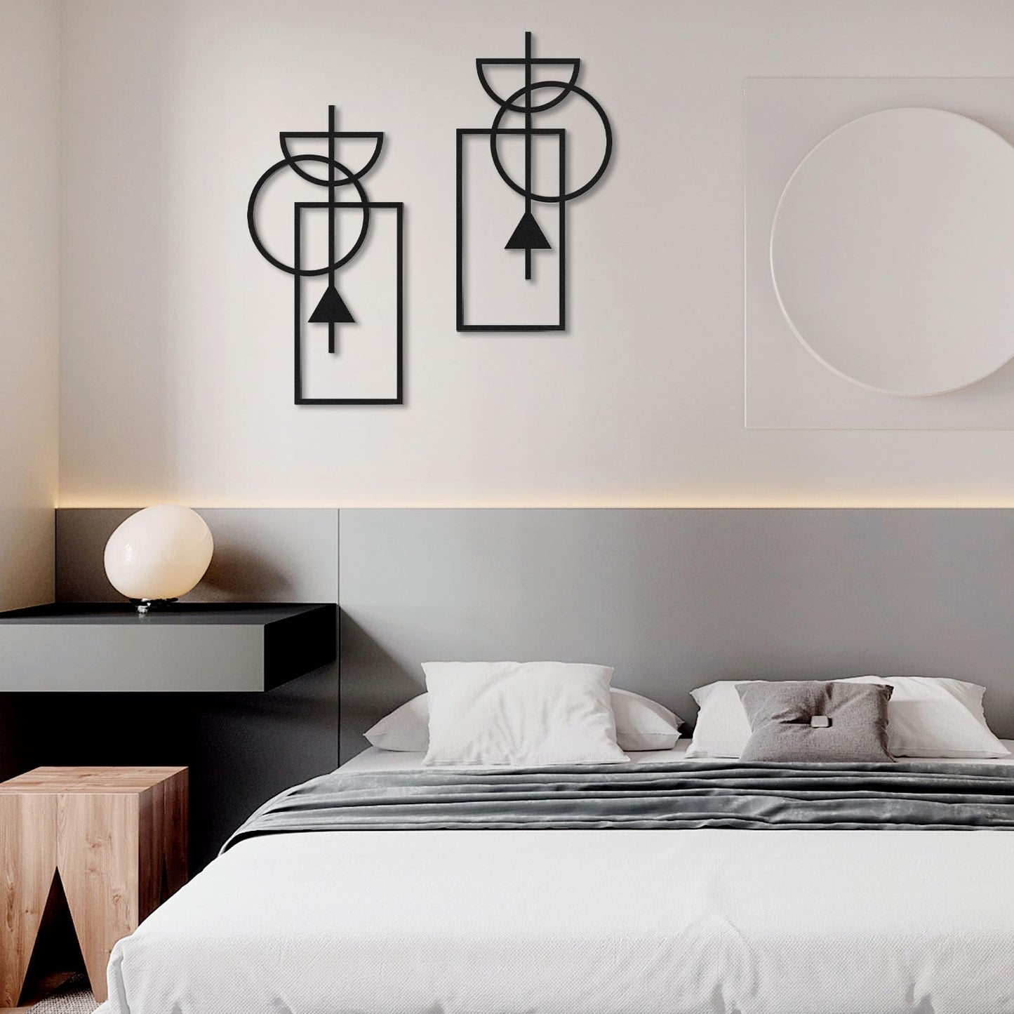 Zzbakress Wall Art, 2 Pcs Wooden Geometric Modern Abstract Wall Decor, 17.8 x 9.3 in, Living Room, Style1