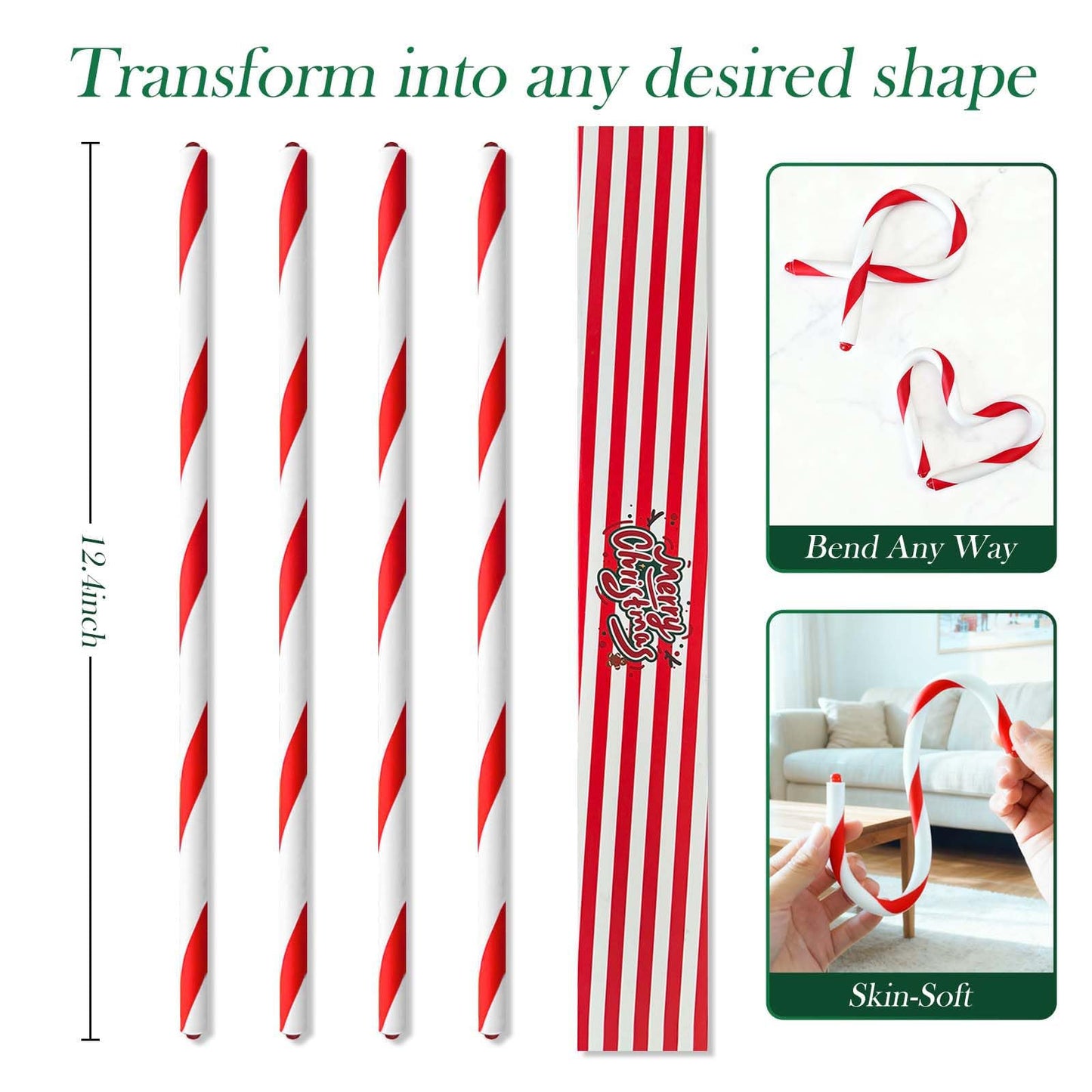 Tixiquns Bendable Stocking Holders for Mantle, Set of 4 Christmas Hooks Fireplace Stocking and Garland Hanger for Mantel, Non-Slip Adjustable Red and White Candy Cane Decor Xmas Decorations